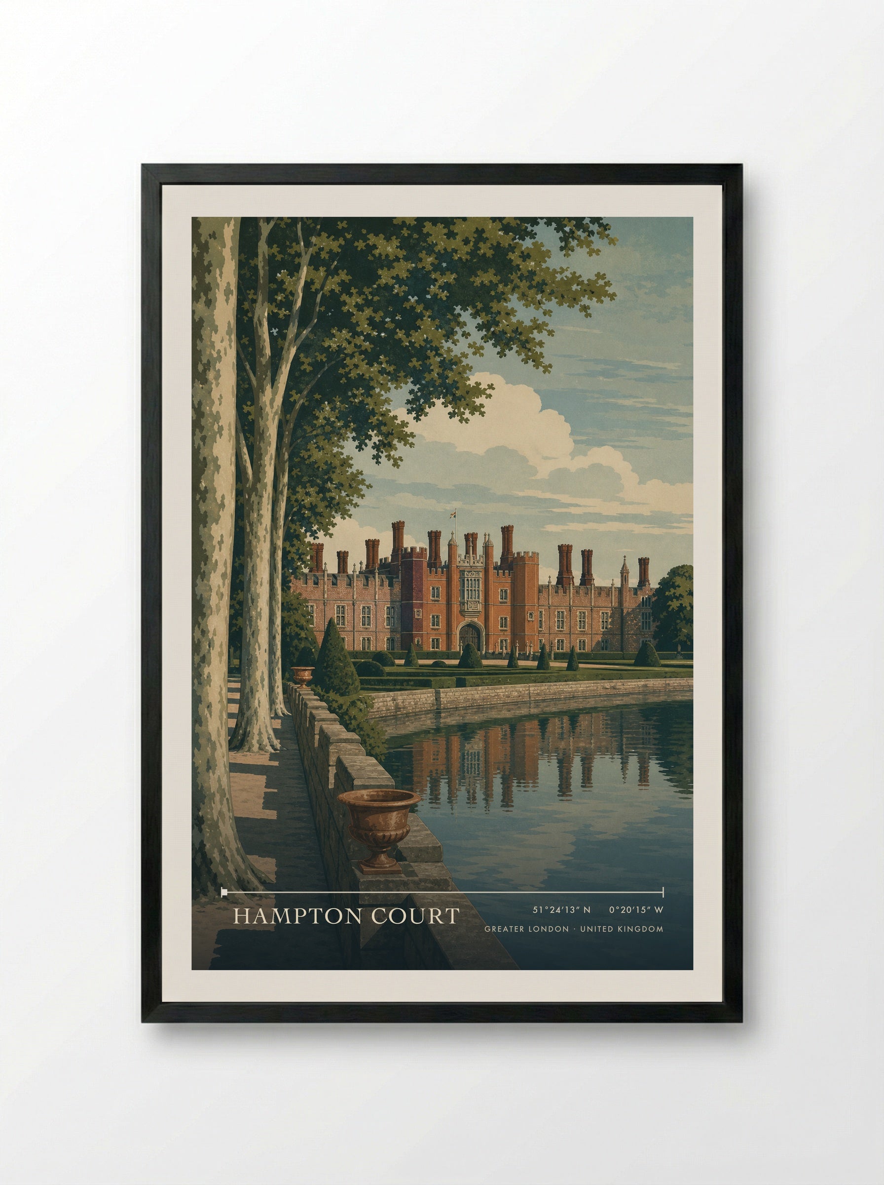 Hampton Court Greater London United Kingdom Travel Poster - Framed Print Black