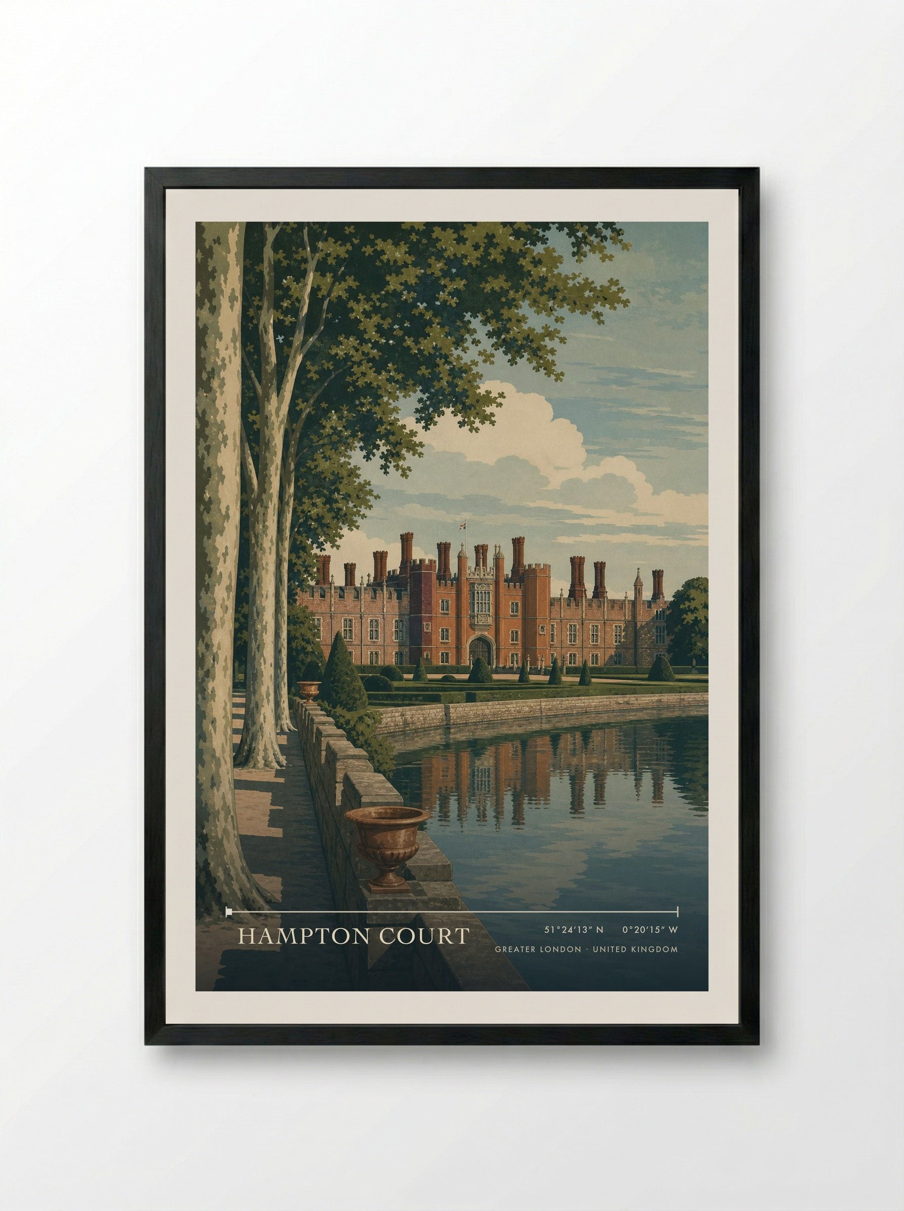 Hampton Court Greater London United Kingdom Travel Poster - Framed Print Black