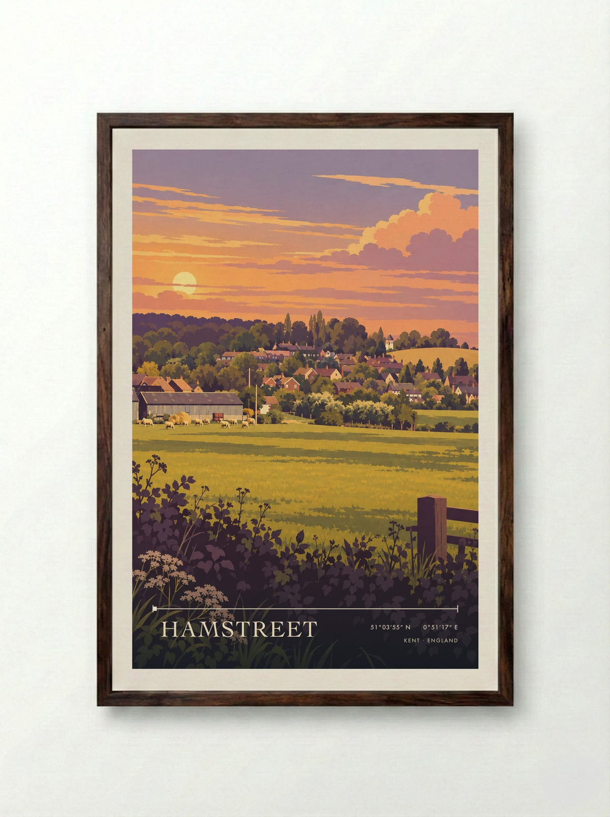 Hamstreet, Kent | Travel Poster - Framed Print Dark Wood