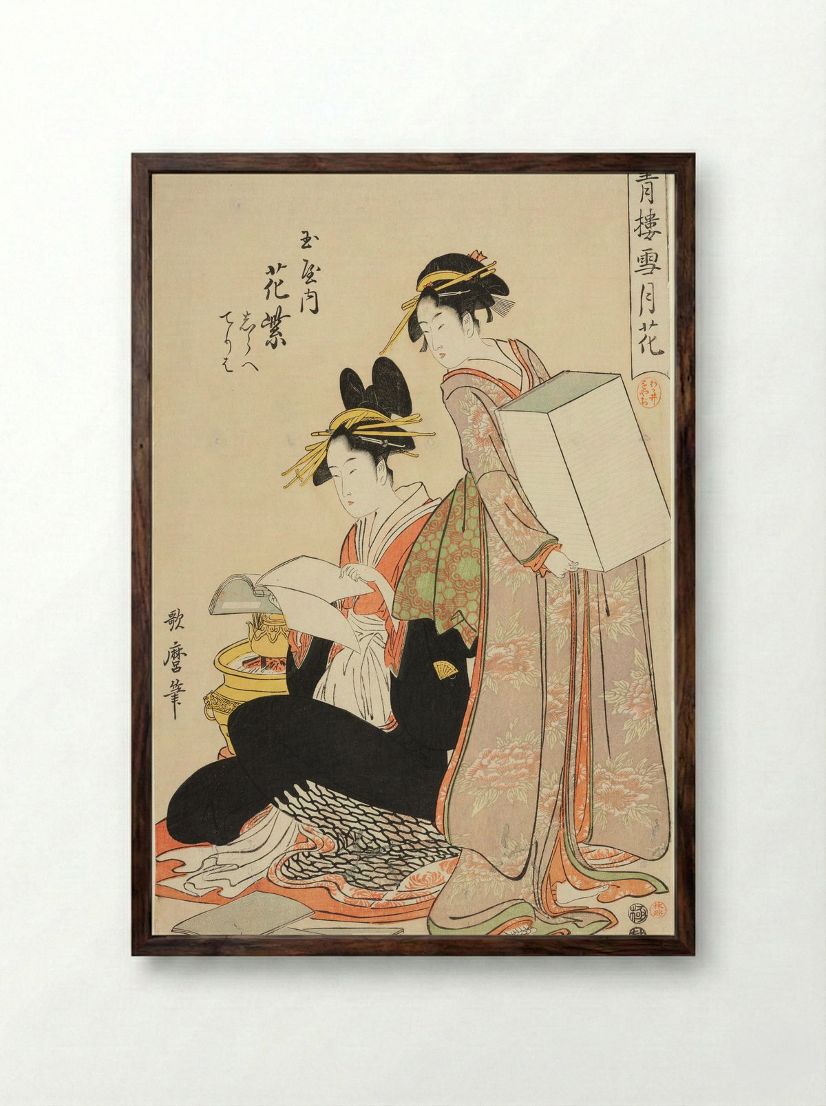 Hanamurasaki of the Tamaya - Kitagawa Utamaro - Framed Print Dark Wood