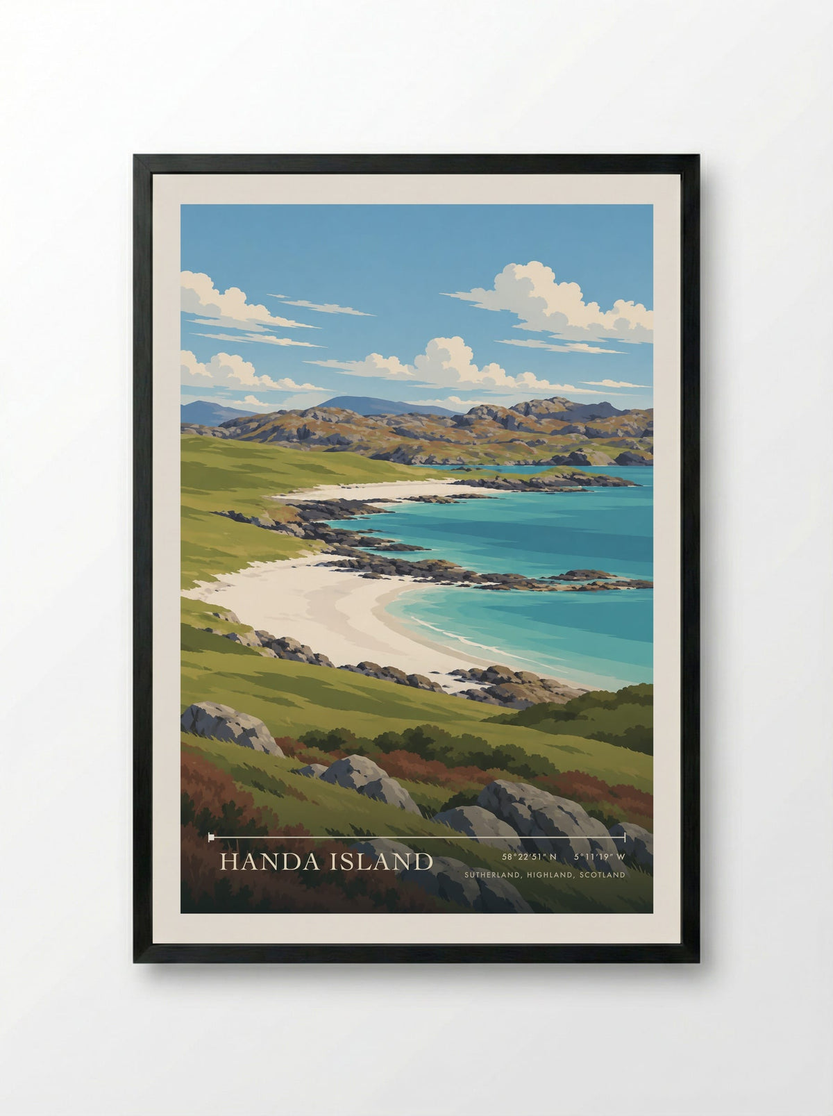 Handa Island, Sutherland, Highland, Scotland | Travel Poster - Framed Print Black