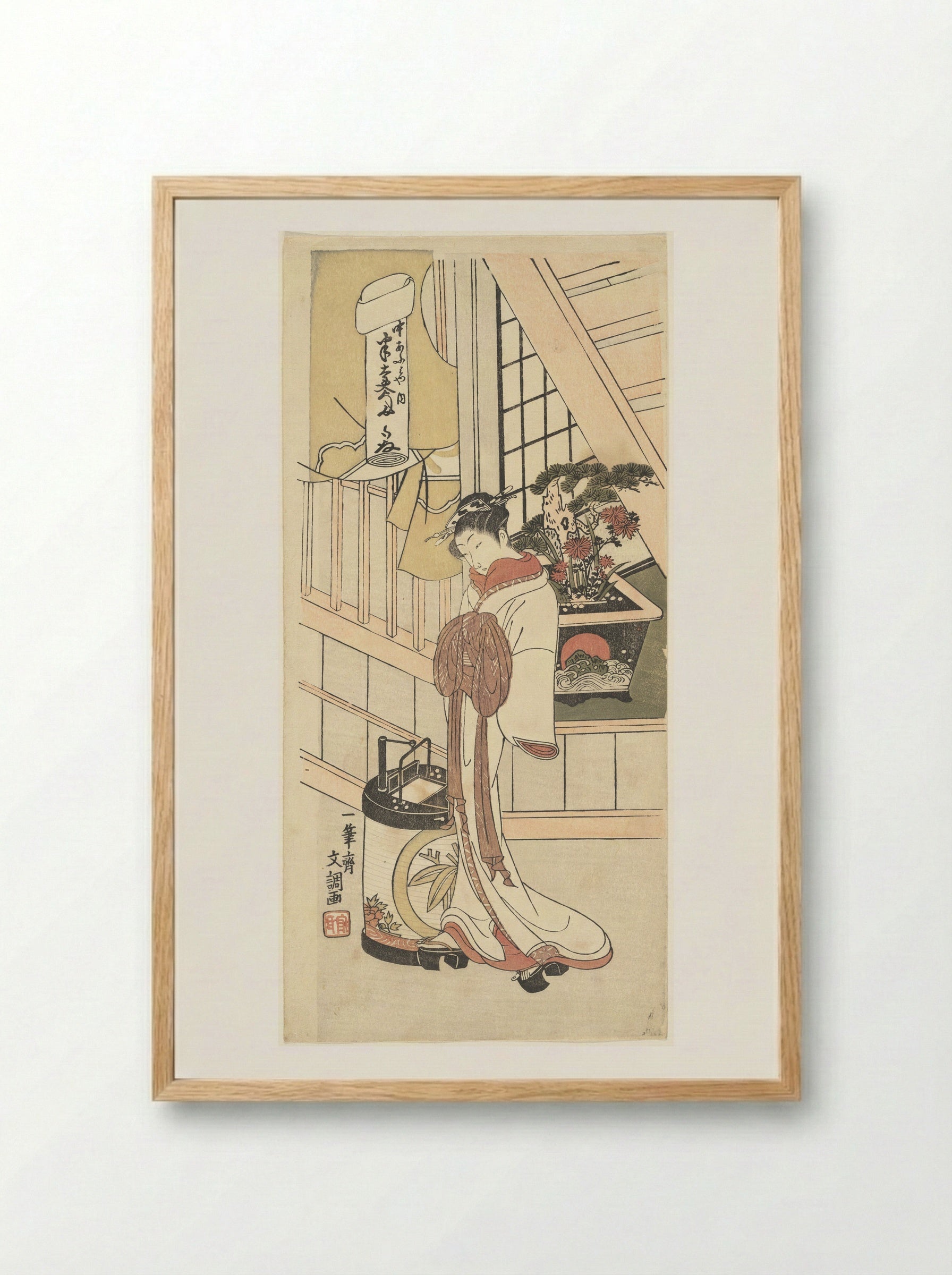 Handayu, An Actor in a Female Role - Ippitsusai Bunchō - Framed Print Wood