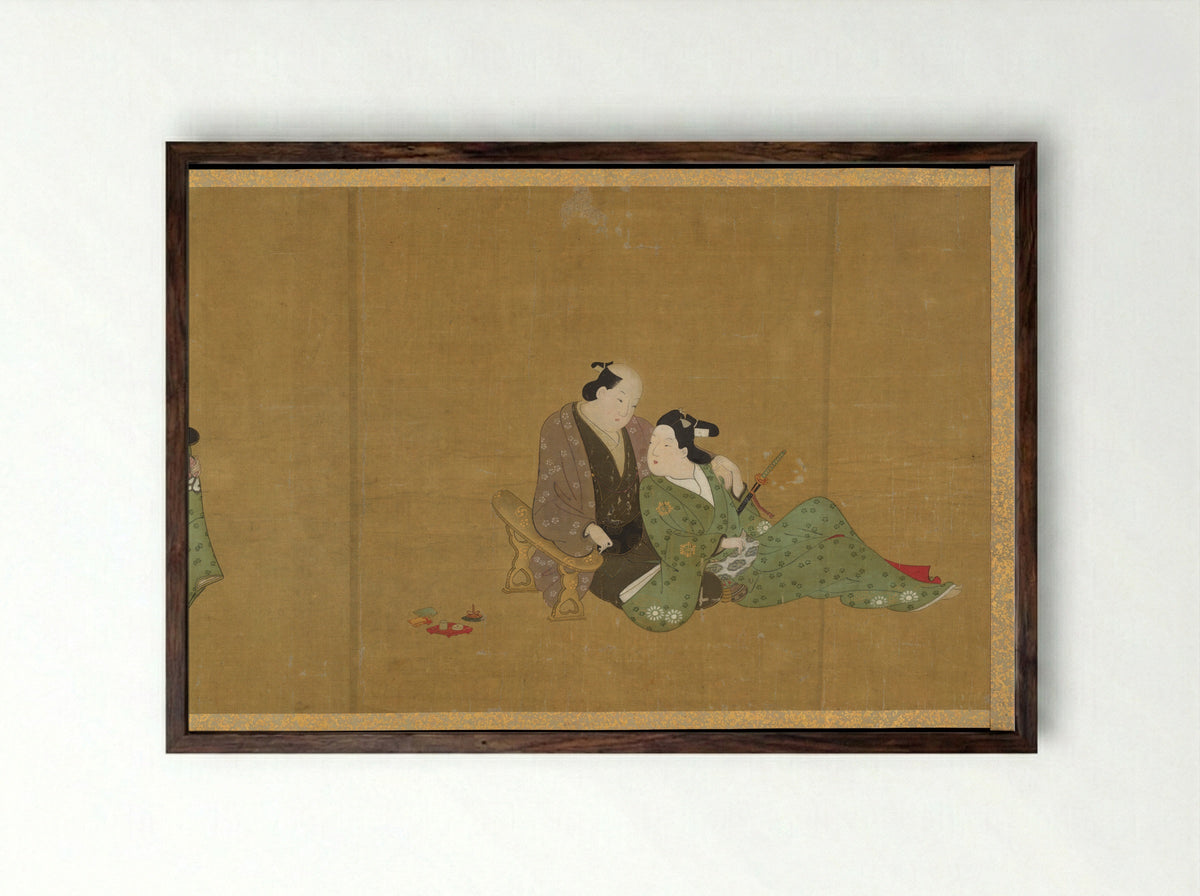Handscroll of Ten Homoerotic (Nanshoku) Scenes - Miyagawa Chōshun - Framed Print Dark Wood