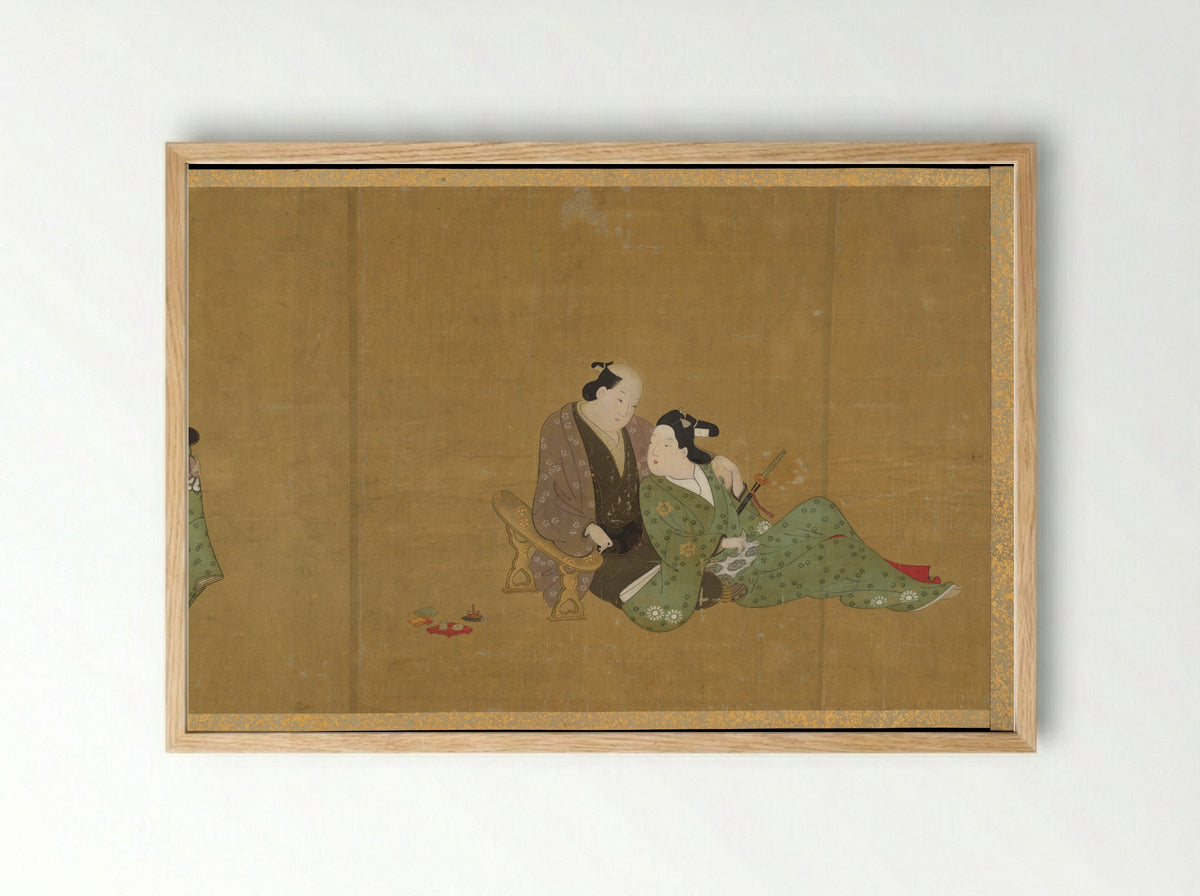 Handscroll of Ten Homoerotic (Nanshoku) Scenes - Miyagawa Chōshun - Framed Print Wood