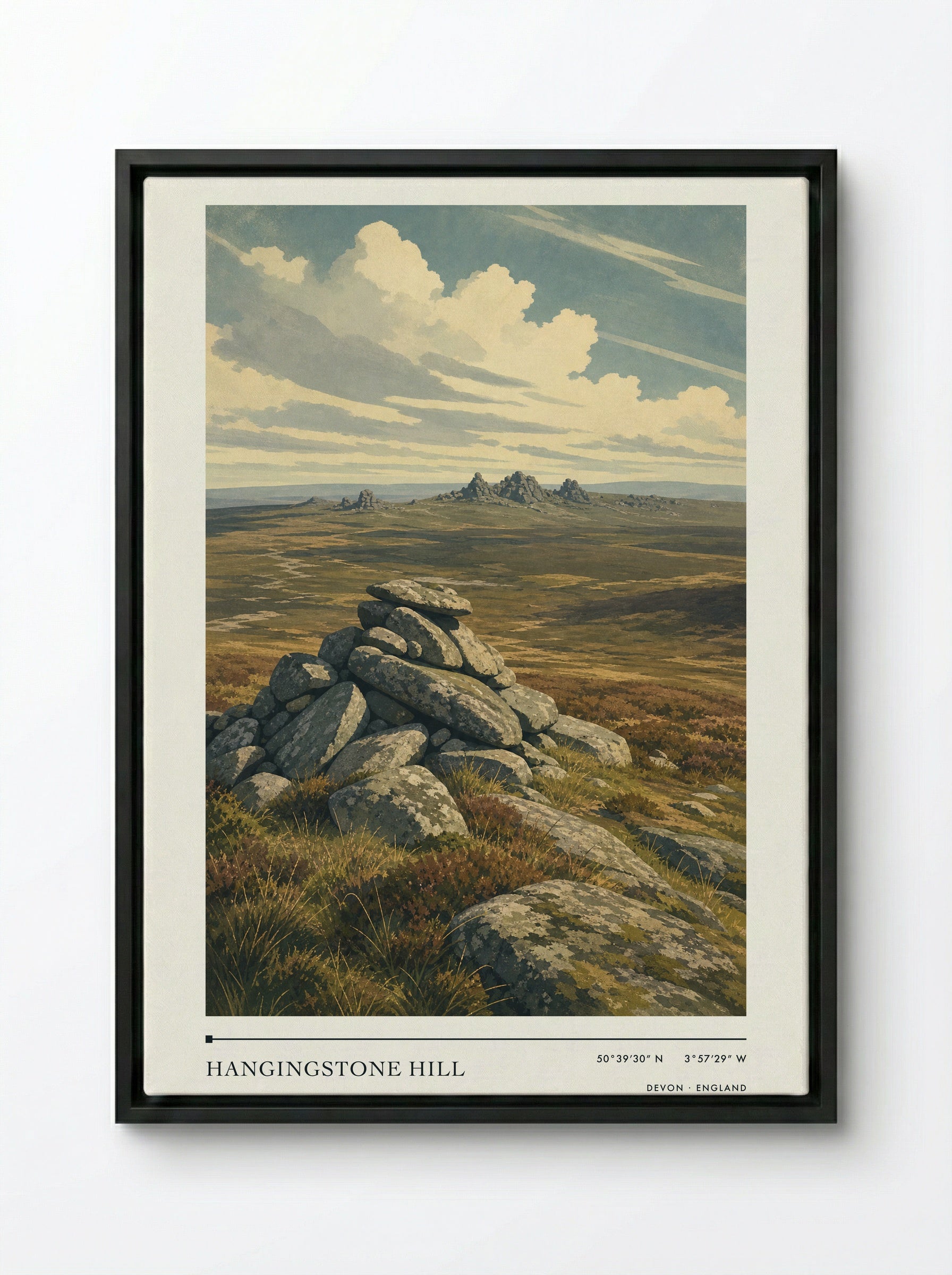Hangingstone Hill Devon England Travel Poster - Framed Canvas Black