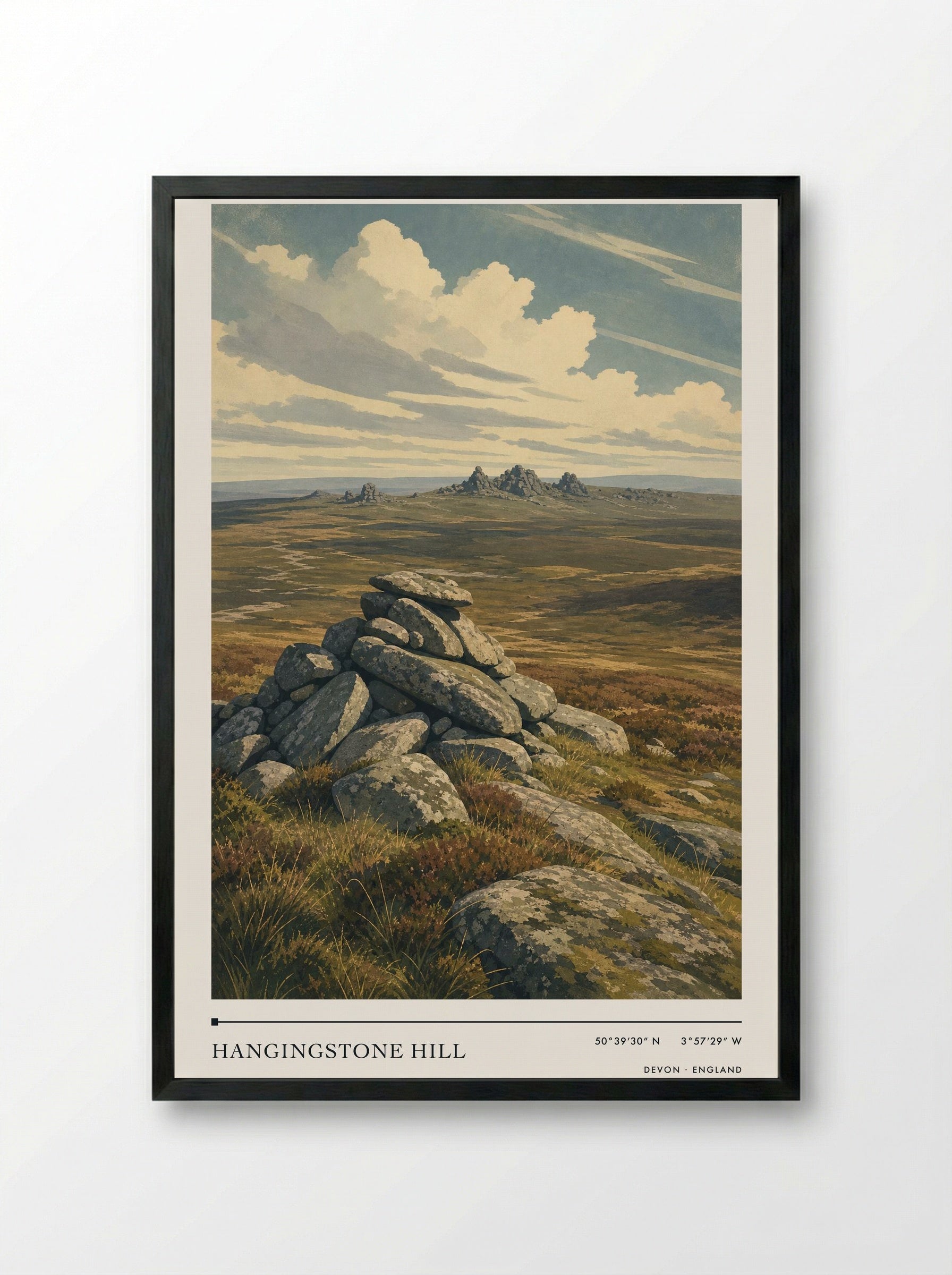 Hangingstone Hill Devon England Travel Poster - Framed Print Black