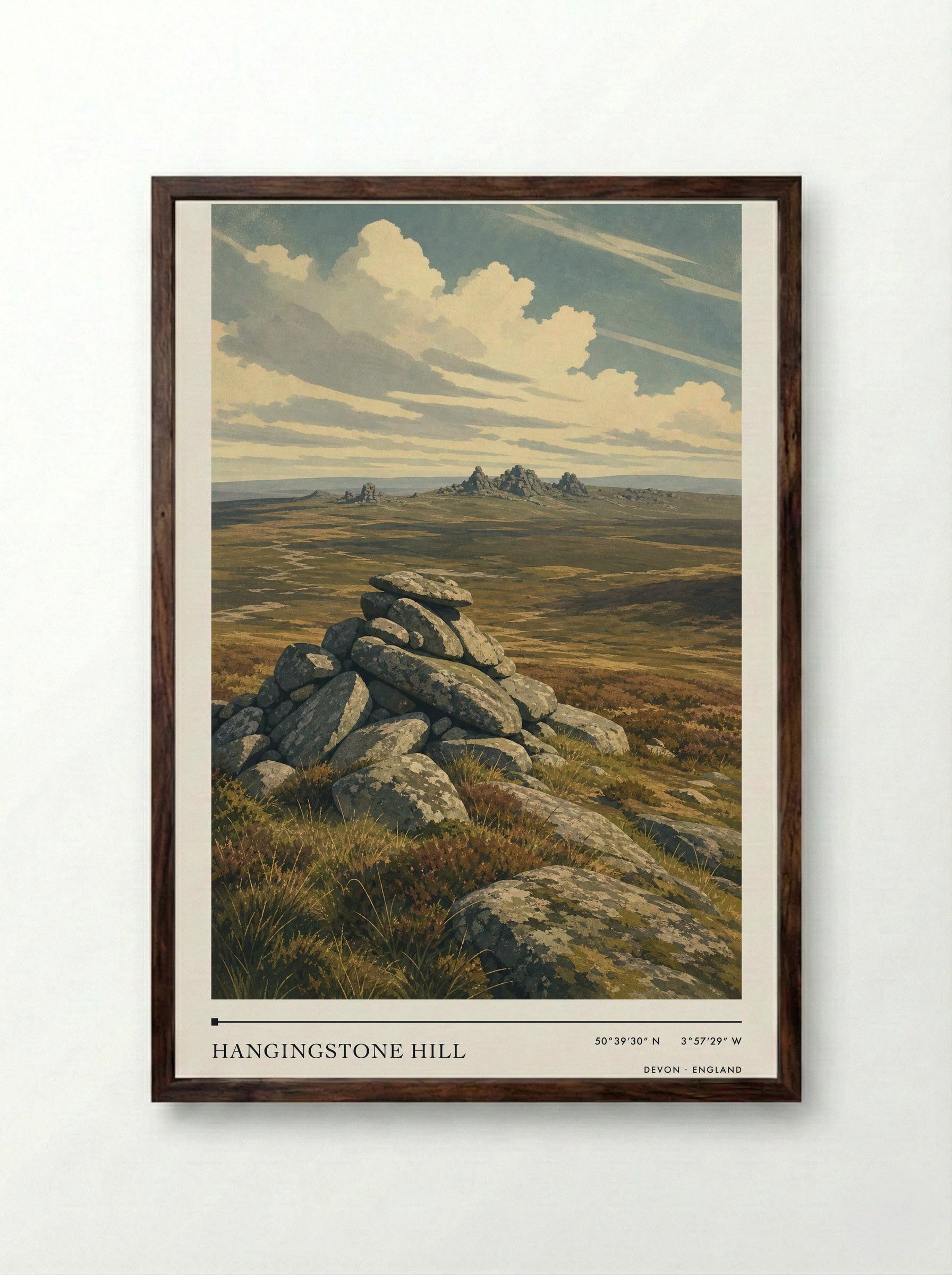 Hangingstone Hill Devon England Travel Poster - Framed Print Dark Wood