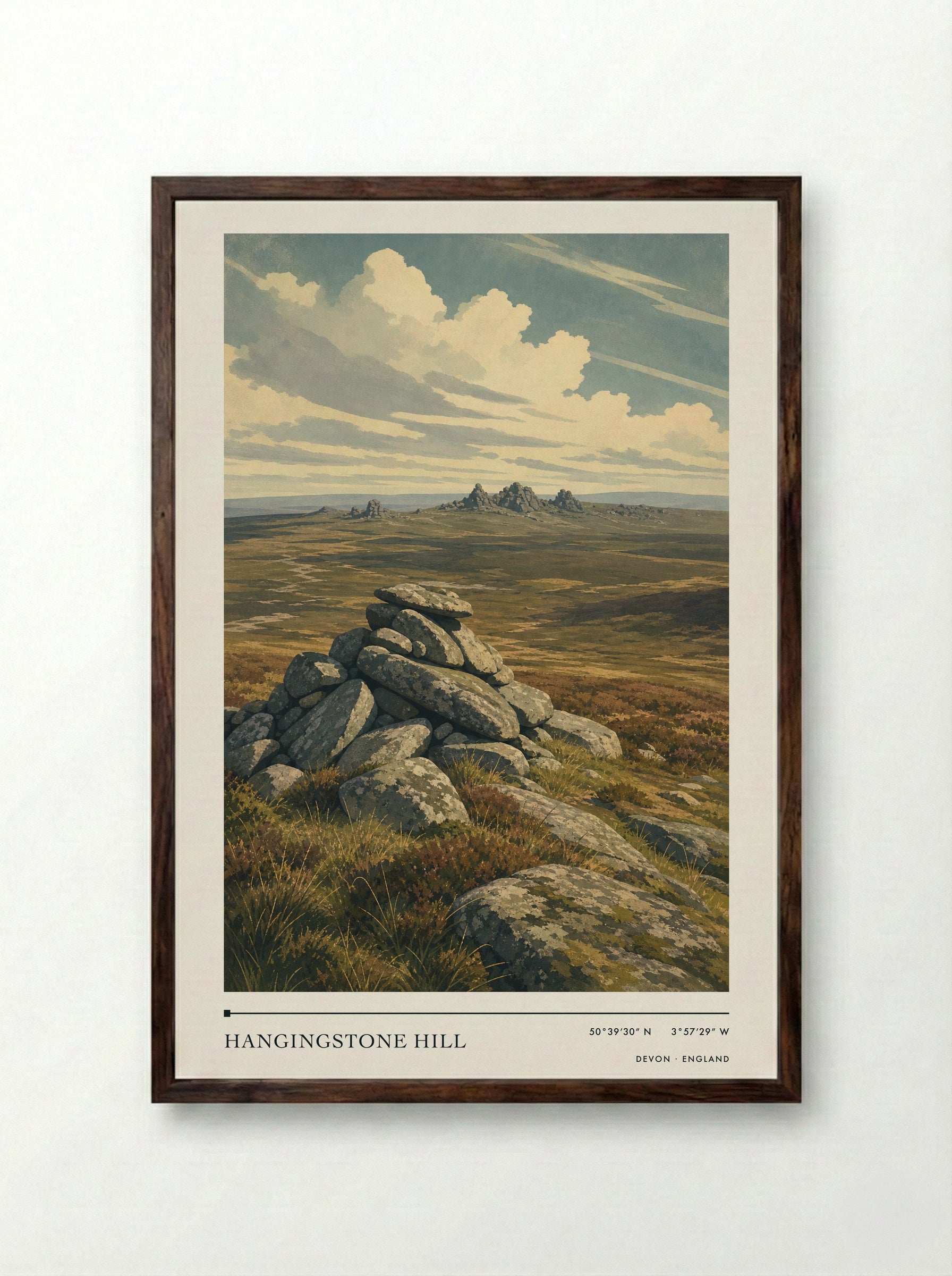 Hangingstone Hill Devon England Travel Poster - Framed Print Dark Wood