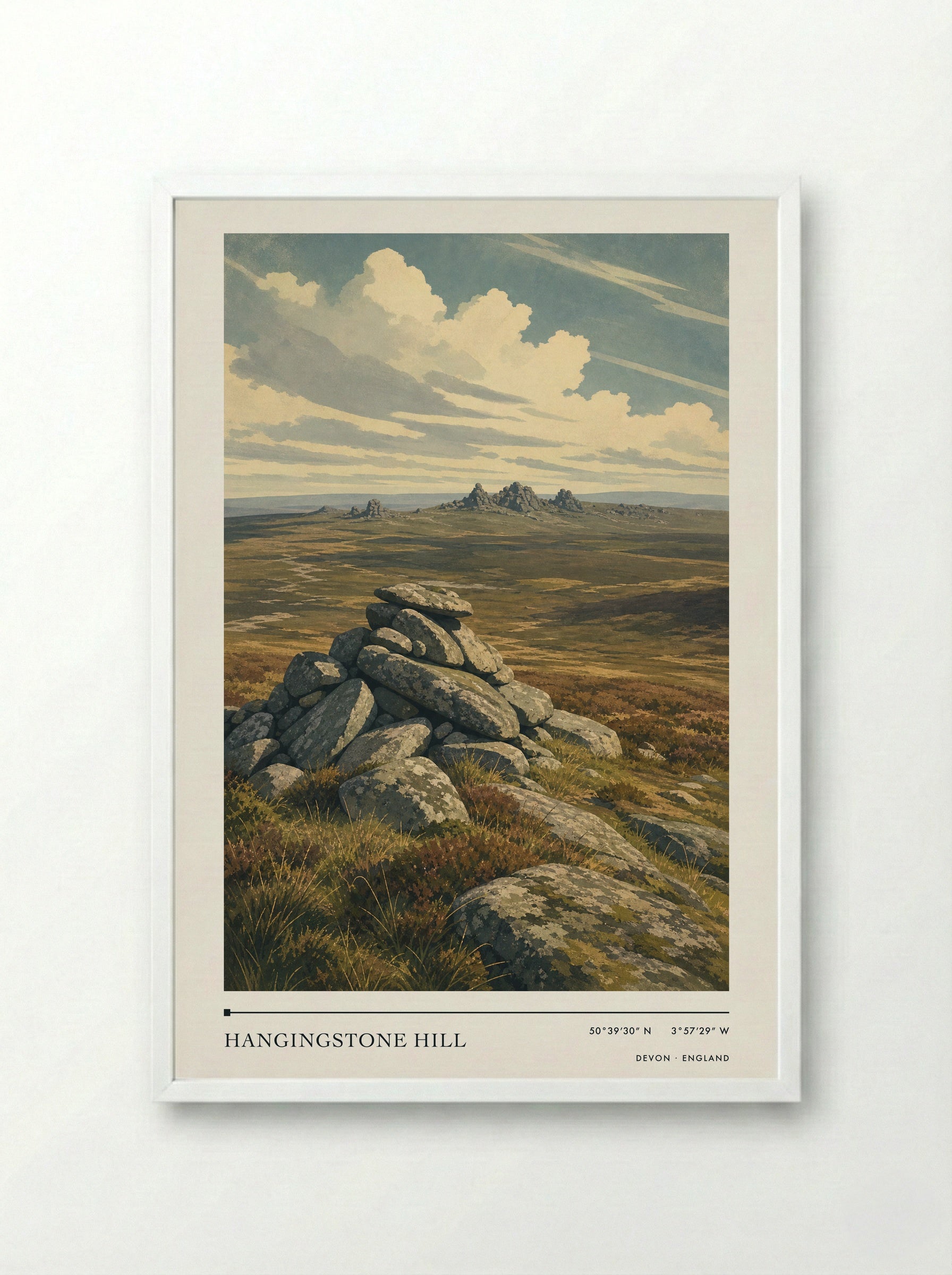Hangingstone Hill Devon England Travel Poster - Framed Print White