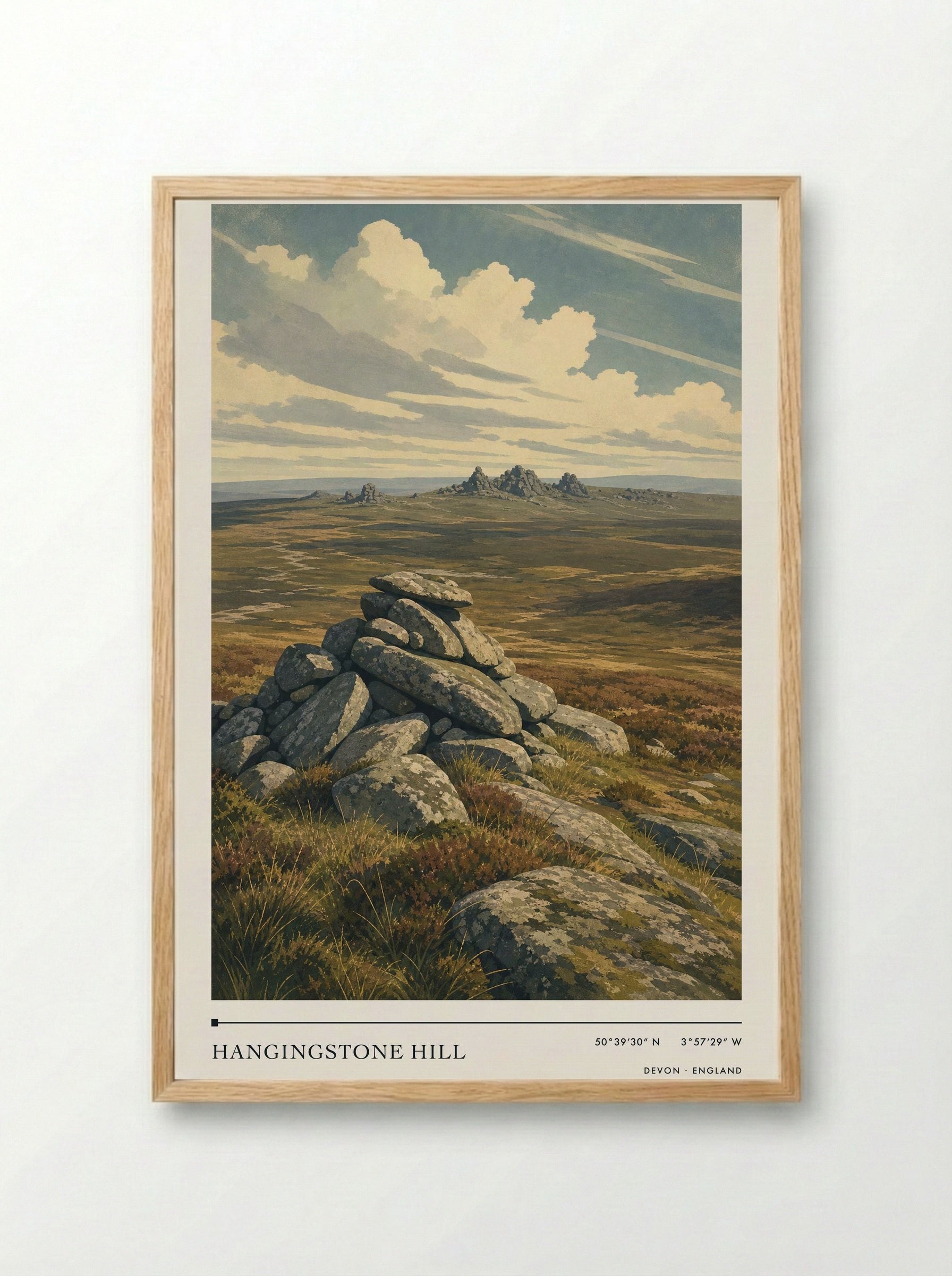 Hangingstone Hill Devon England Travel Poster - Framed Print Wood