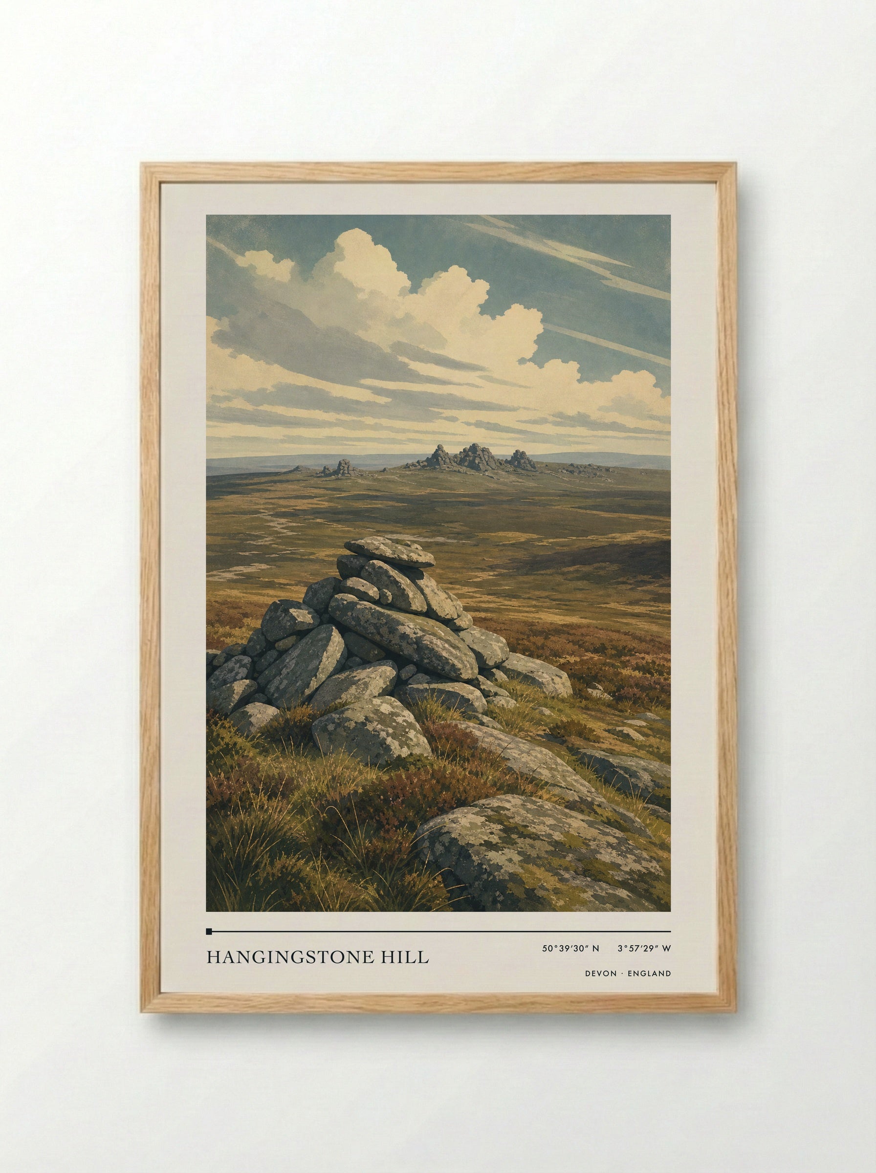 Hangingstone Hill Devon England Travel Poster - Framed Print Wood