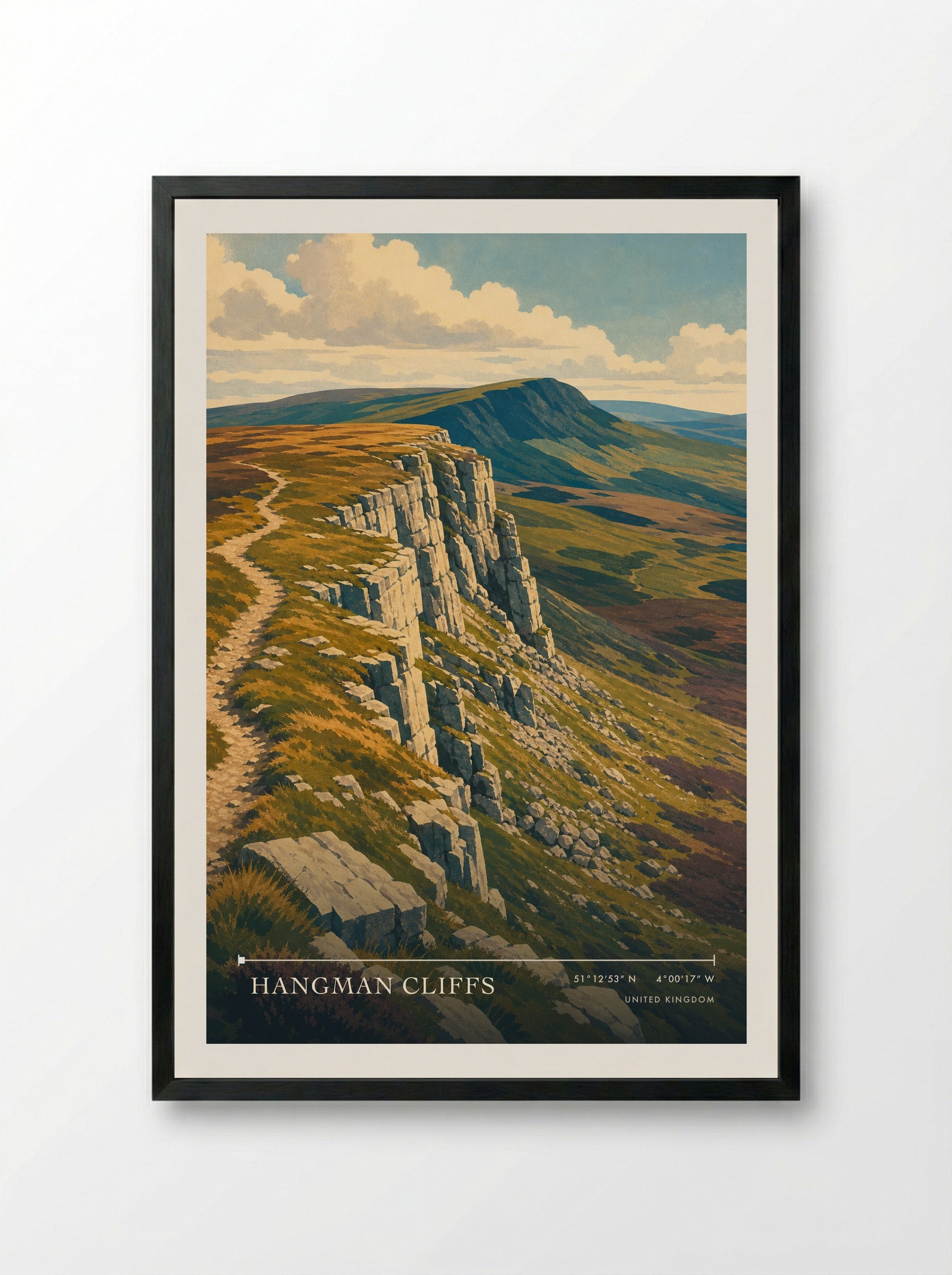 Hangman Cliffs United Kingdom Travel Poster - Framed Print Black
