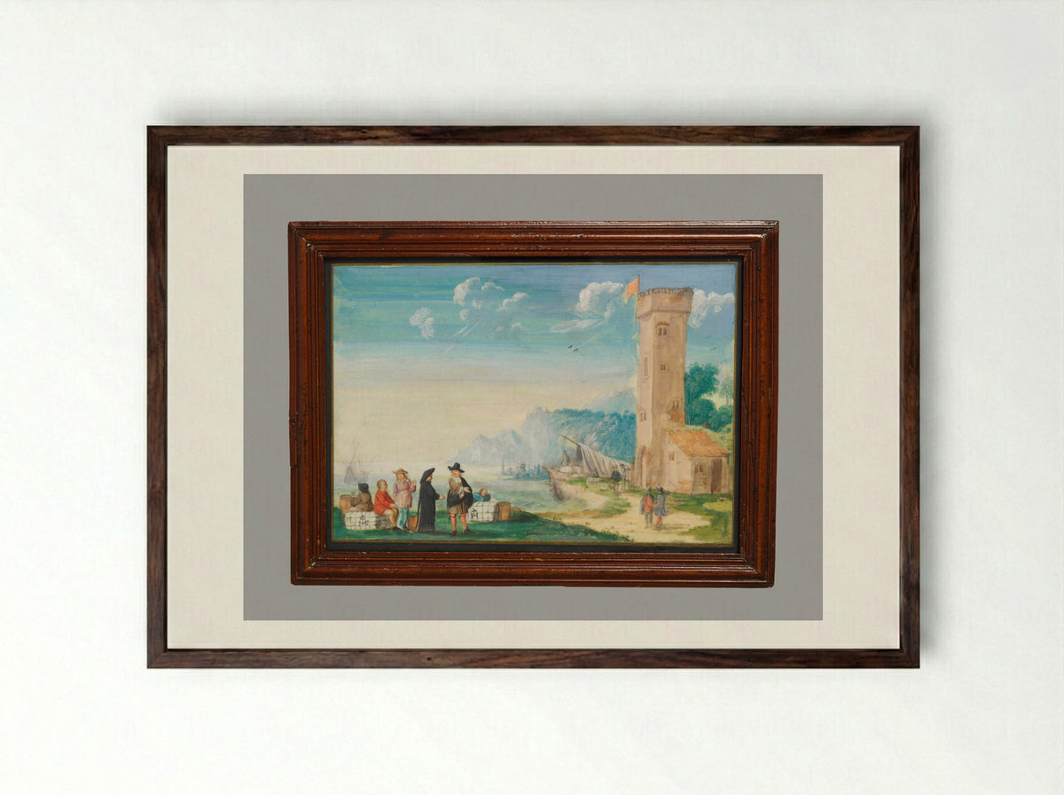 Harbor Scene (Flemish Painter) - Flemish Painter - Framed Print Dark Wood