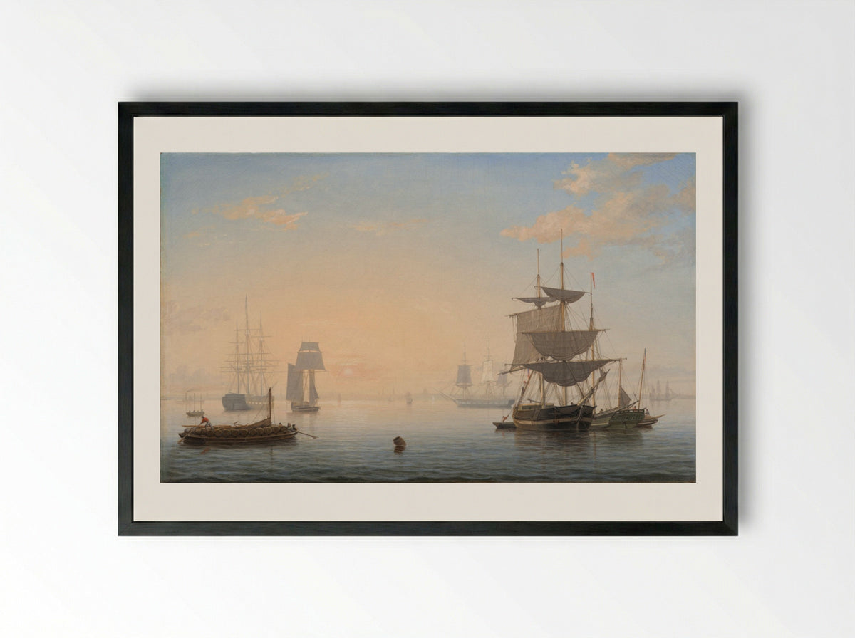 Harbor of Boston, with the City in the Distance - Fitz Henry Lane - Framed Print Black