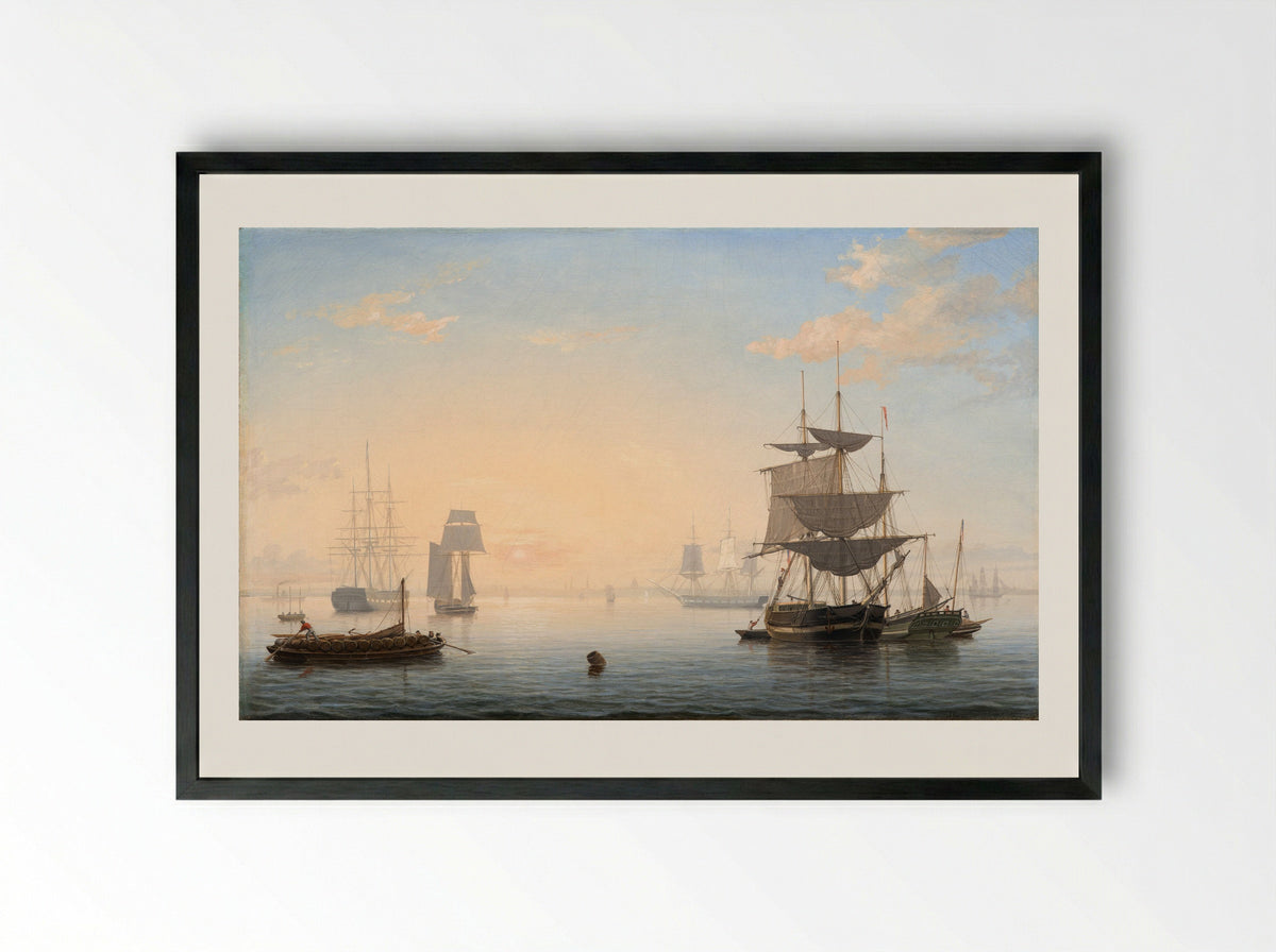 Harbor of Boston, with the City in the Distance - Fitz Henry Lane - Framed Print Black