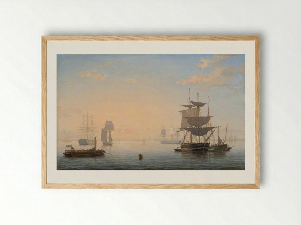 Harbor of Boston, with the City in the Distance - Fitz Henry Lane - Framed Print Wood