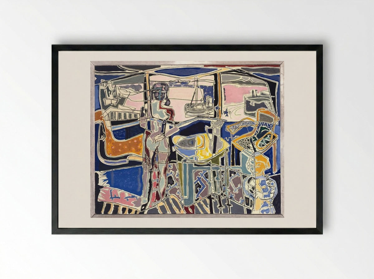 Harbour Window with Two Figures, St Ives: July 1950 - Patrick Heron - Framed Print Black