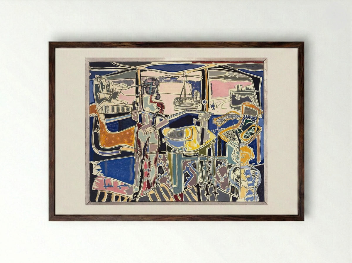 Harbour Window with Two Figures, St Ives: July 1950 - Patrick Heron - Framed Print Dark Wood
