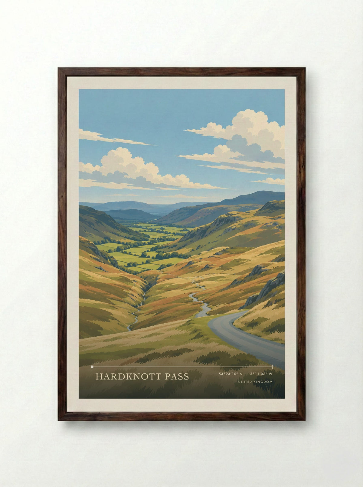 Hardknott Pass | Travel Poster - Framed Print Dark Wood