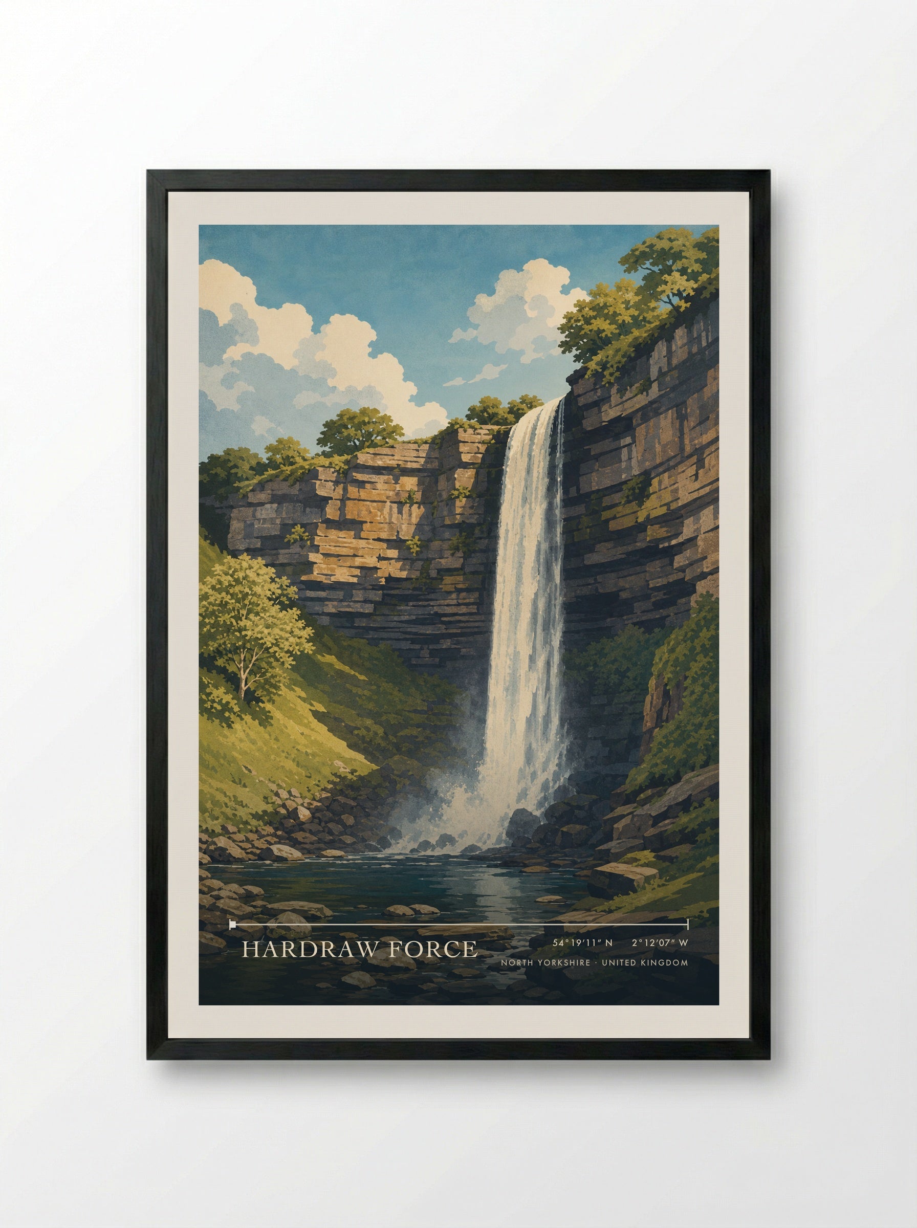 Hardraw Force North Yorkshire United Kingdom Travel Poster - Framed Print Black