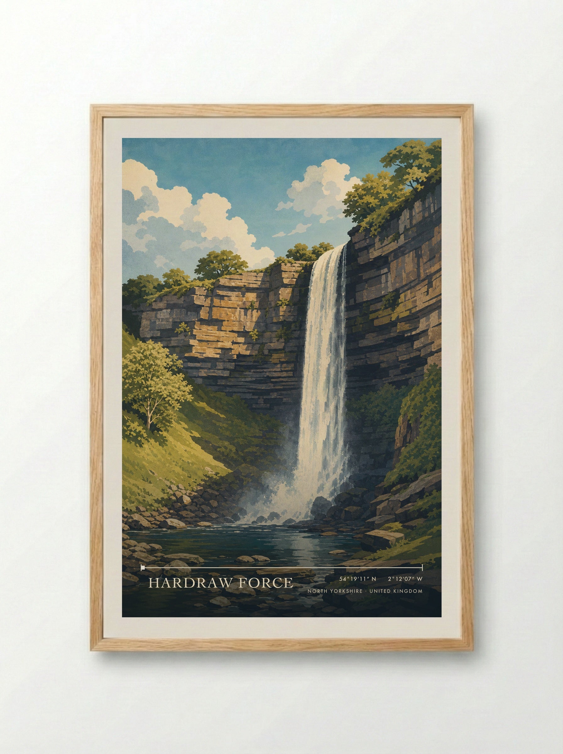 Hardraw Force North Yorkshire United Kingdom Travel Poster - Framed Print Wood