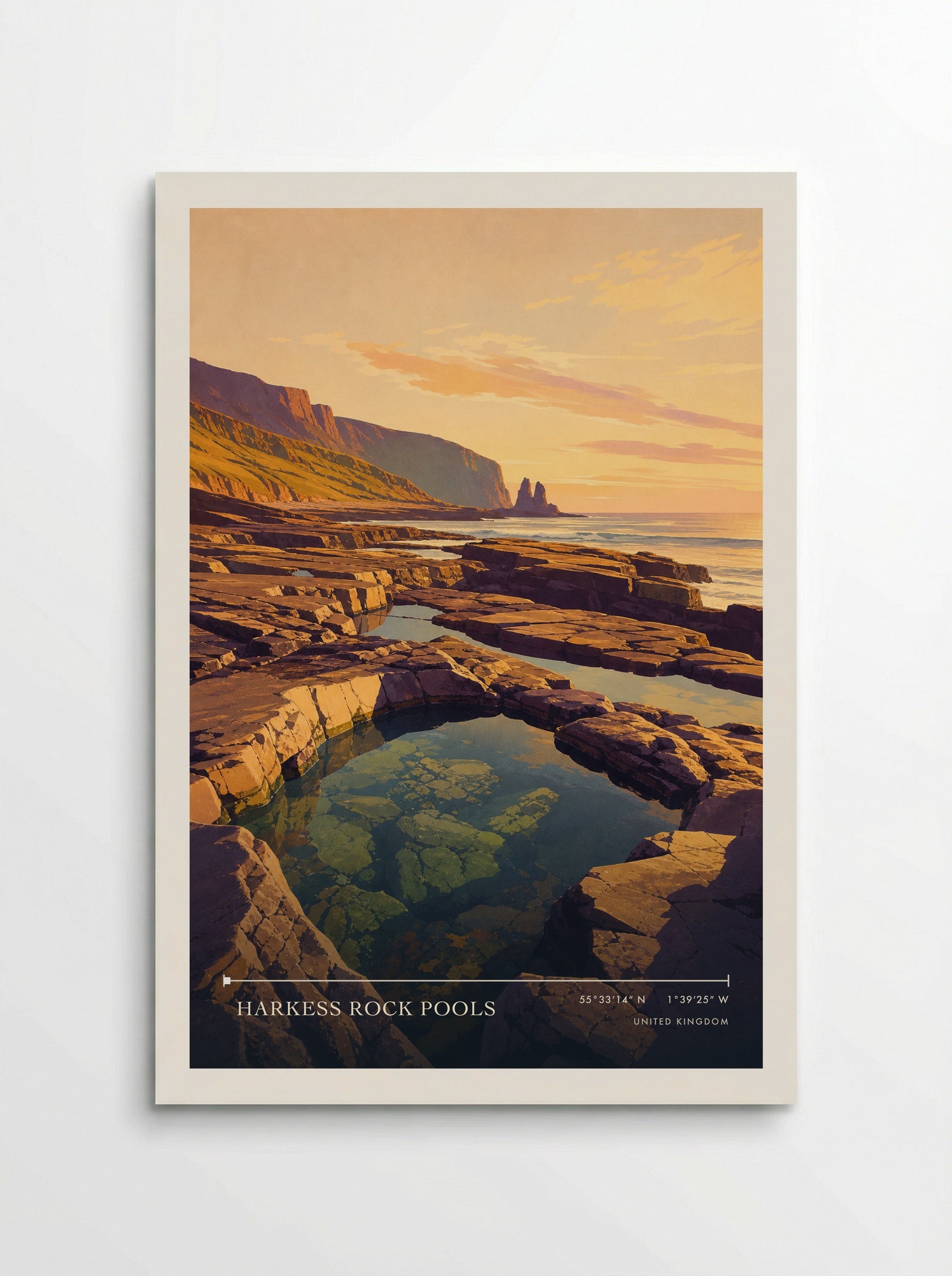 Harkess Rock Pools United Kingdom Travel Poster - Poster
