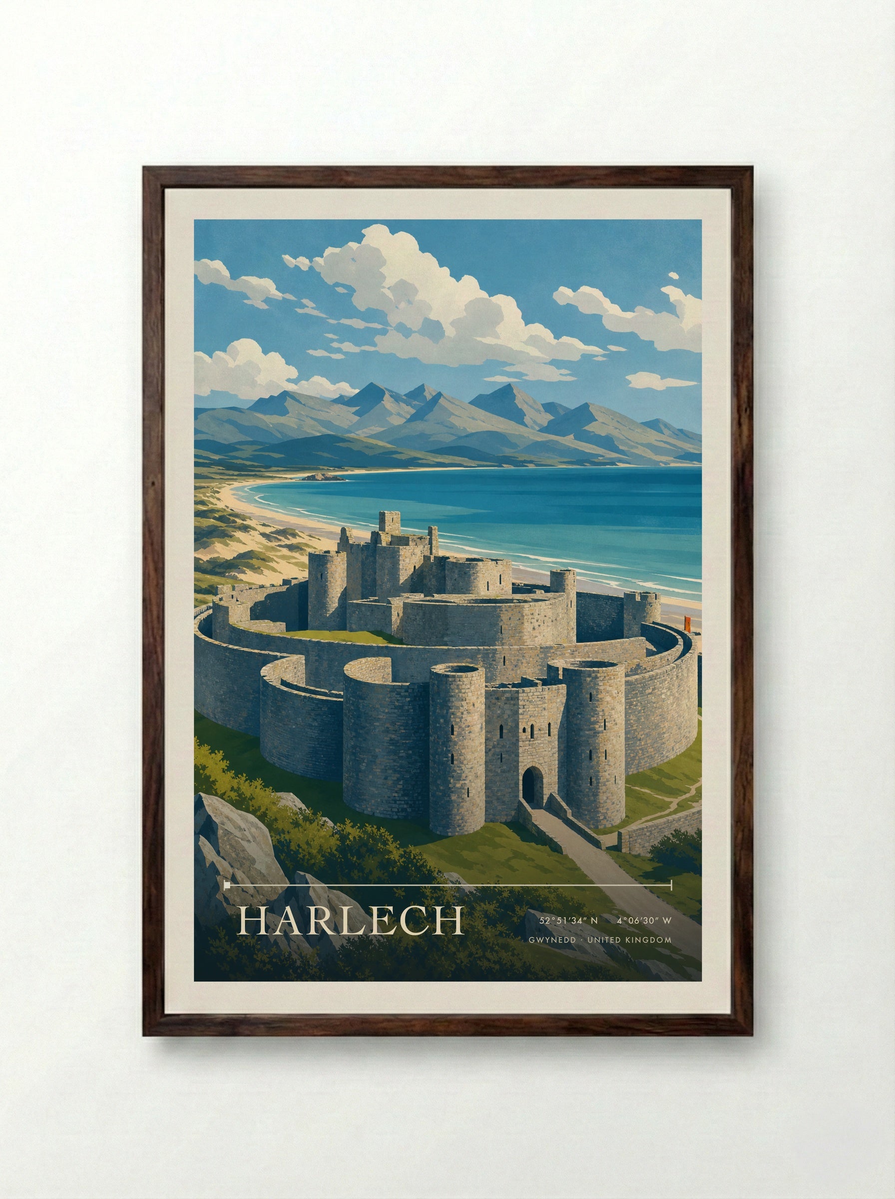 Harlech Gwynedd United Kingdom Travel Poster - Framed Print Dark Wood
