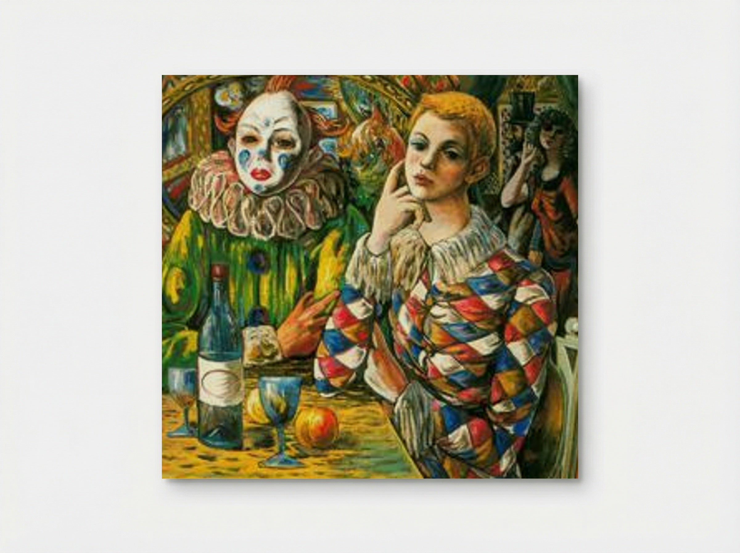 Harlequin and Clown with Mask - Rafael Zabaleta - Poster