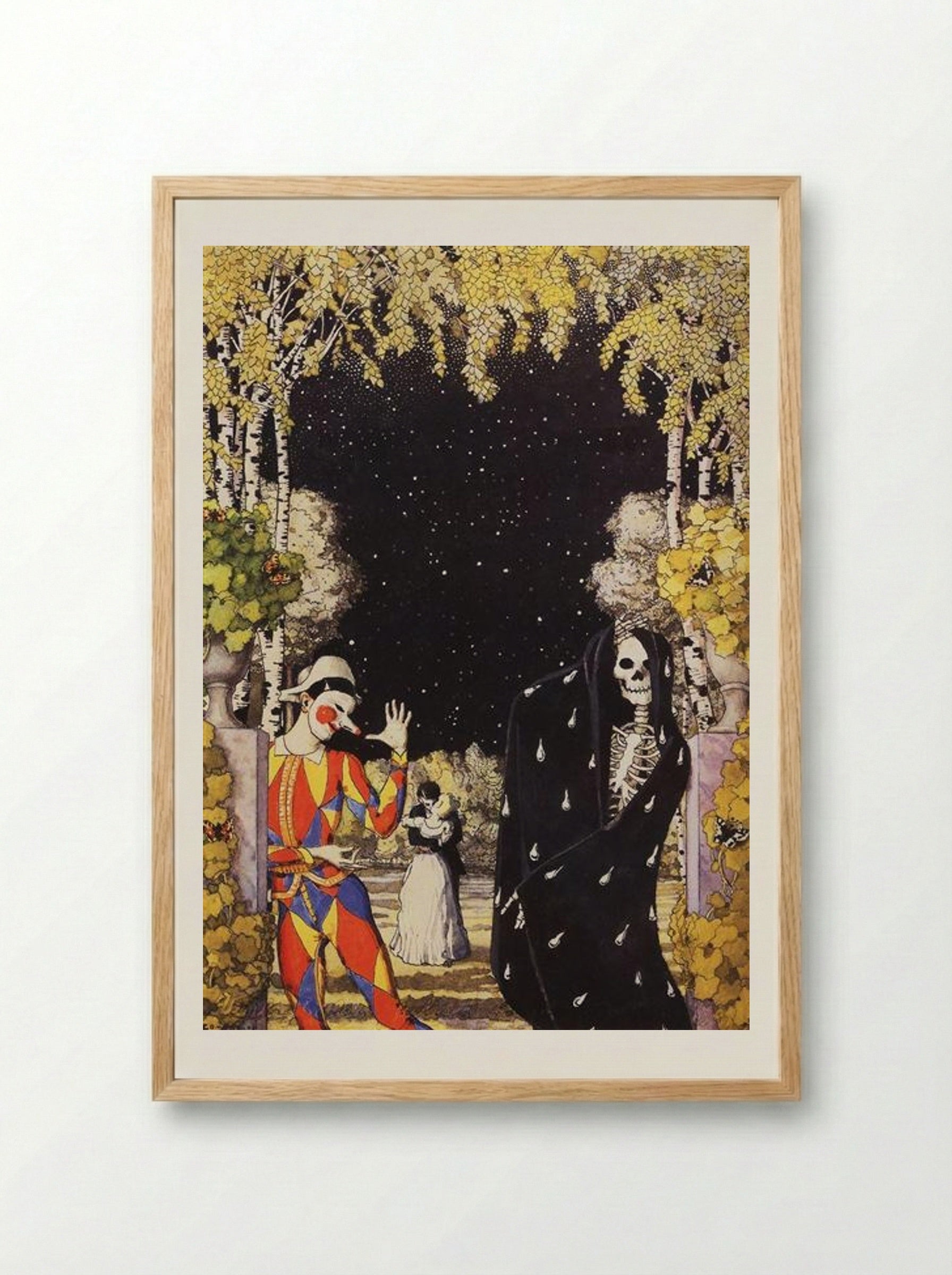 Harlequin and Death - Konstantin Somov - Framed Print Wood