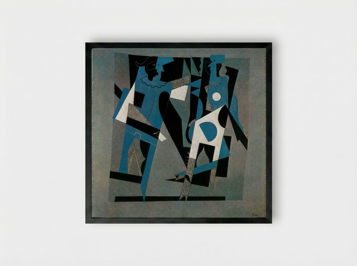 Harlequin and Woman with Necklace - Pablo Picasso - Framed Print Black