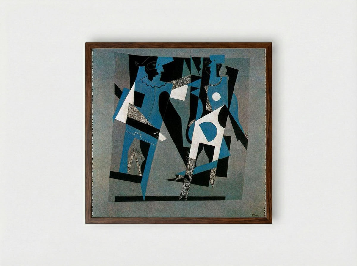 Harlequin and Woman with Necklace - Pablo Picasso - Framed Print Dark Wood