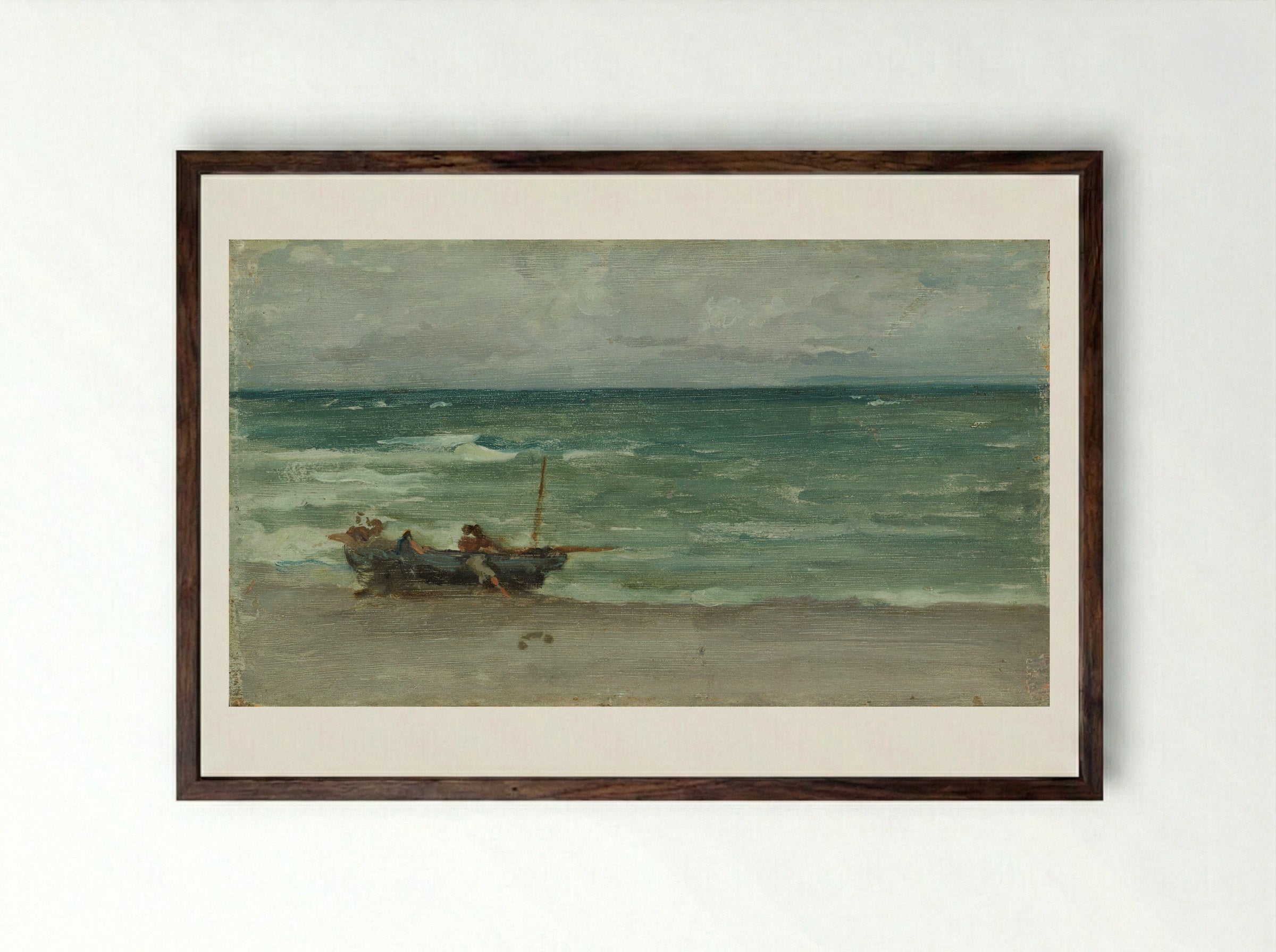 Harmony in Blue and Silver: Beaching the Boat, Étretat - James Abbott McNeill Whistler - Framed Print Dark Wood