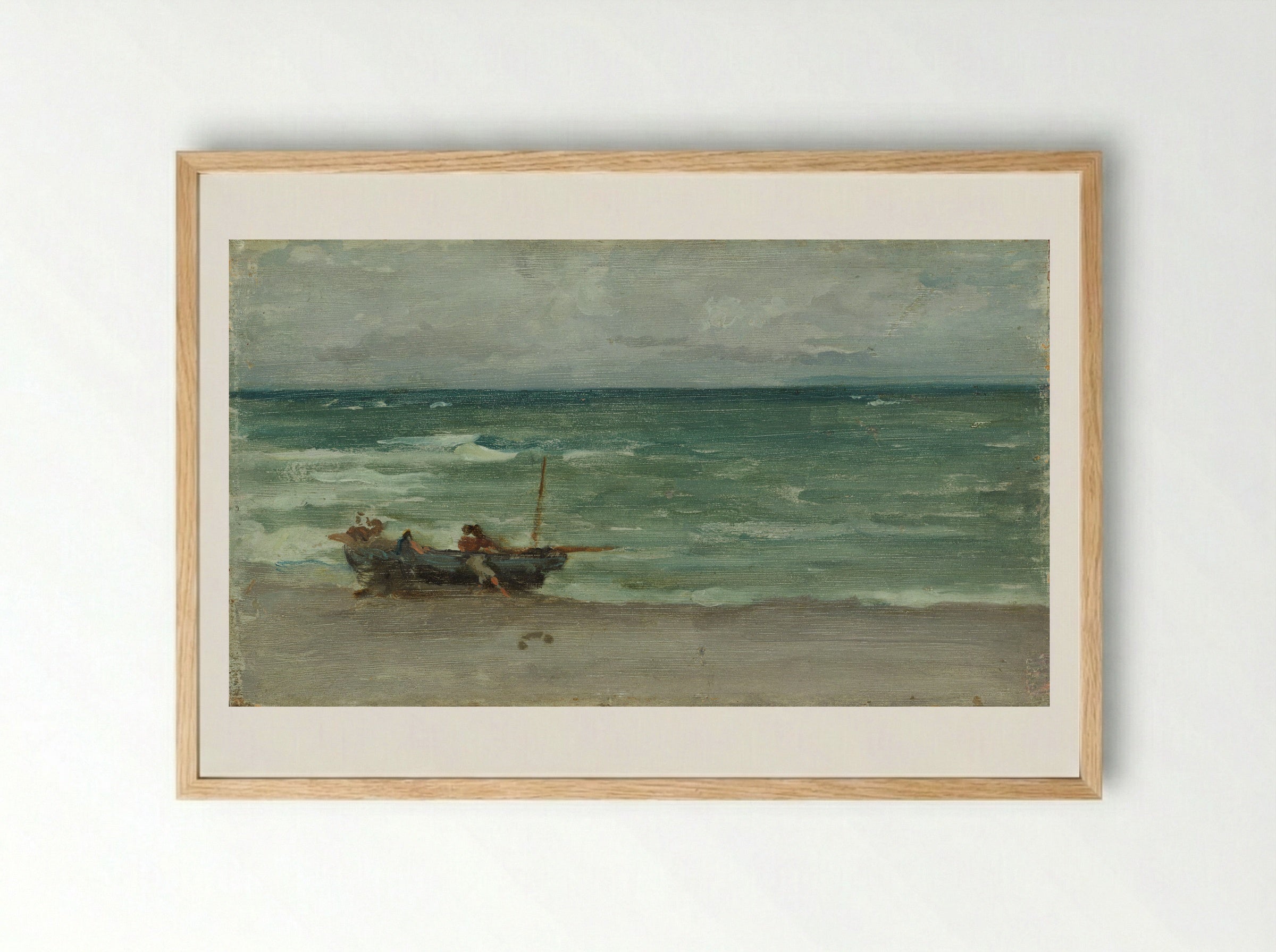 Harmony in Blue and Silver: Beaching the Boat, Étretat - James Abbott McNeill Whistler - Framed Print Wood