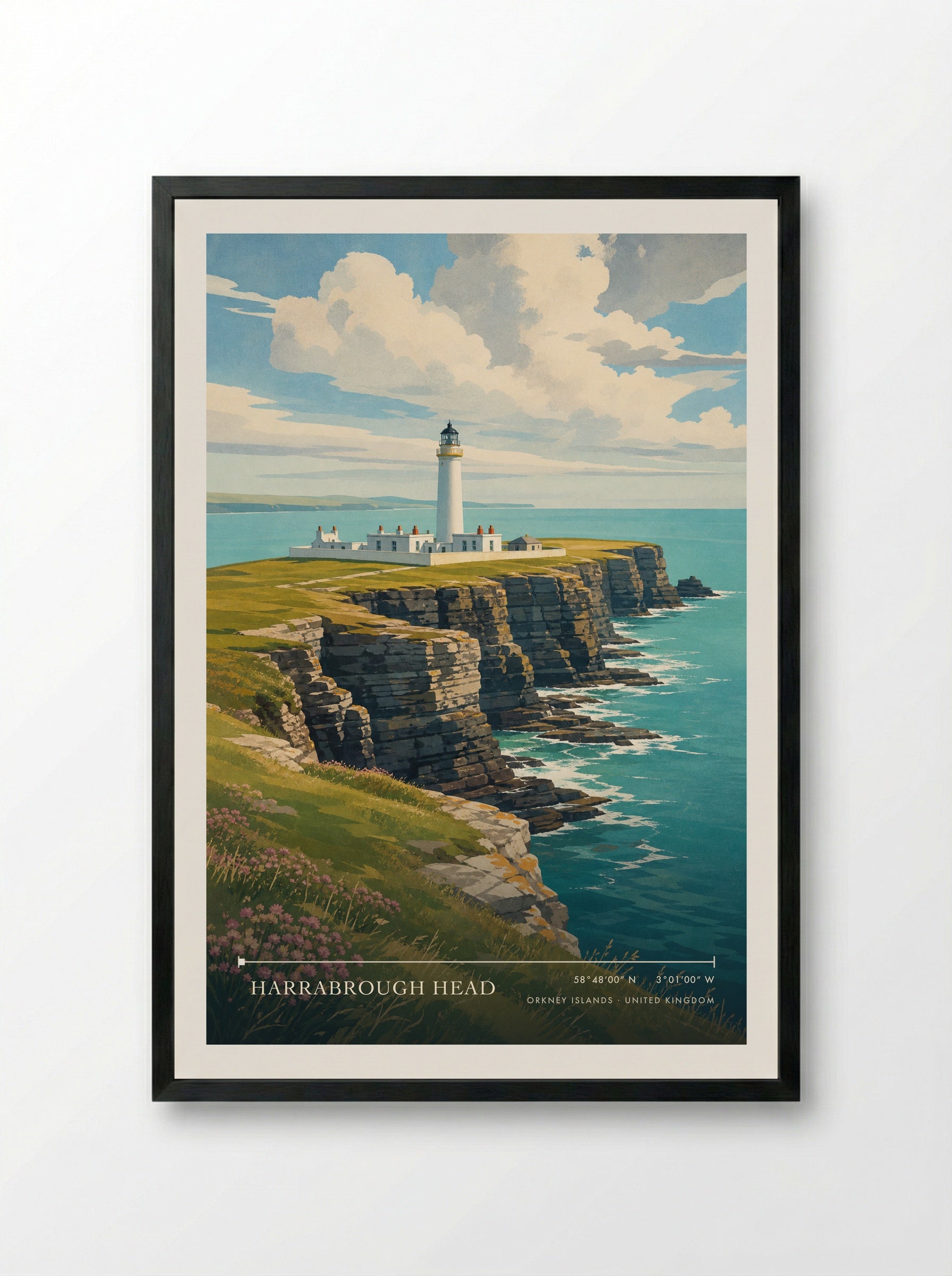 Harrabrough Head Orkney Islands United Kingdom Travel Poster - Framed Print Black