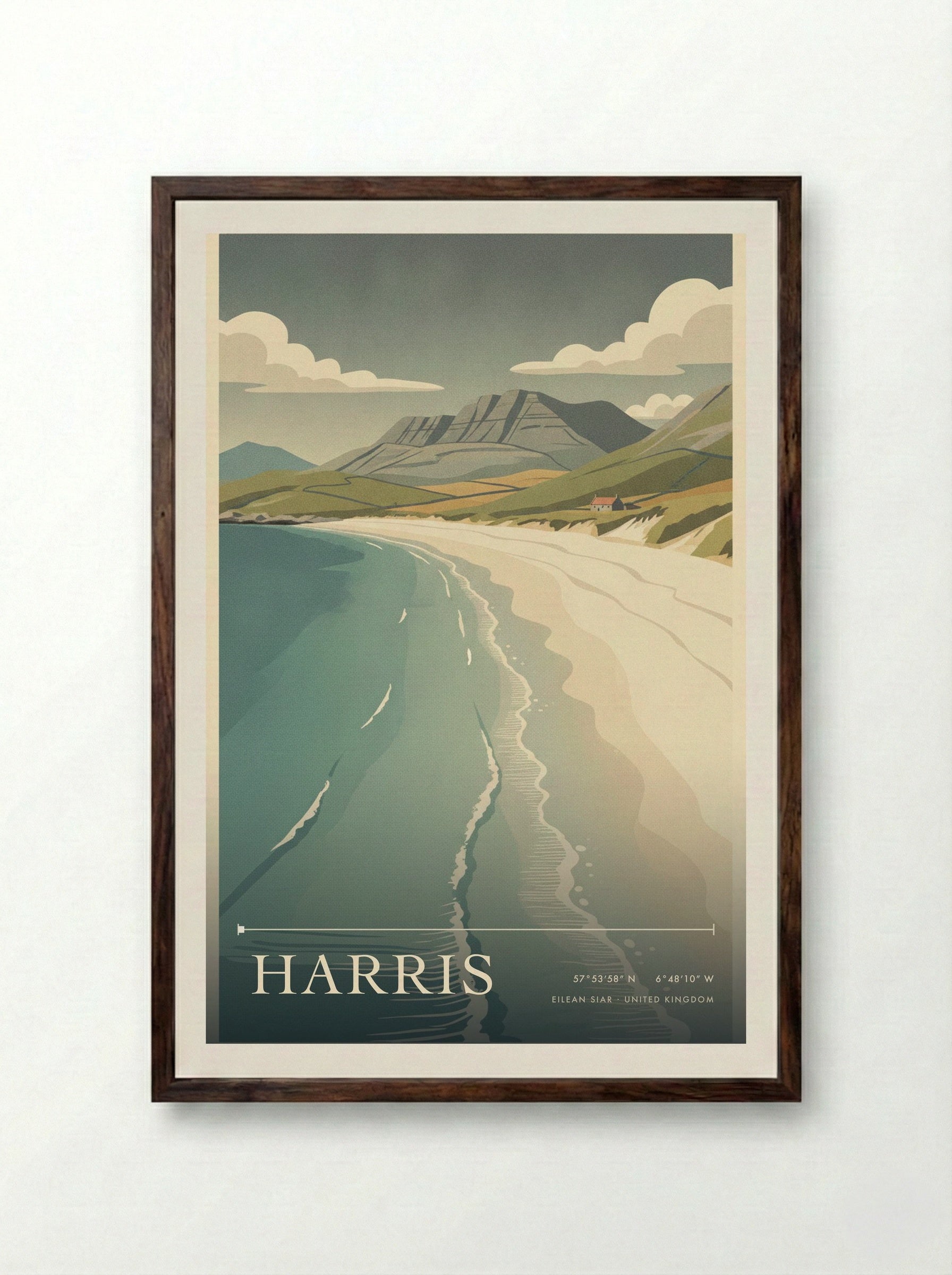 Harris Eilean Siar United Kingdom Travel Poster - Framed Print Dark Wood