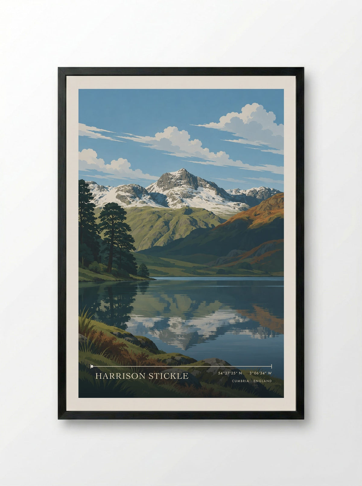 Harrison Stickle, Cumbria | Travel Poster - Framed Print Black