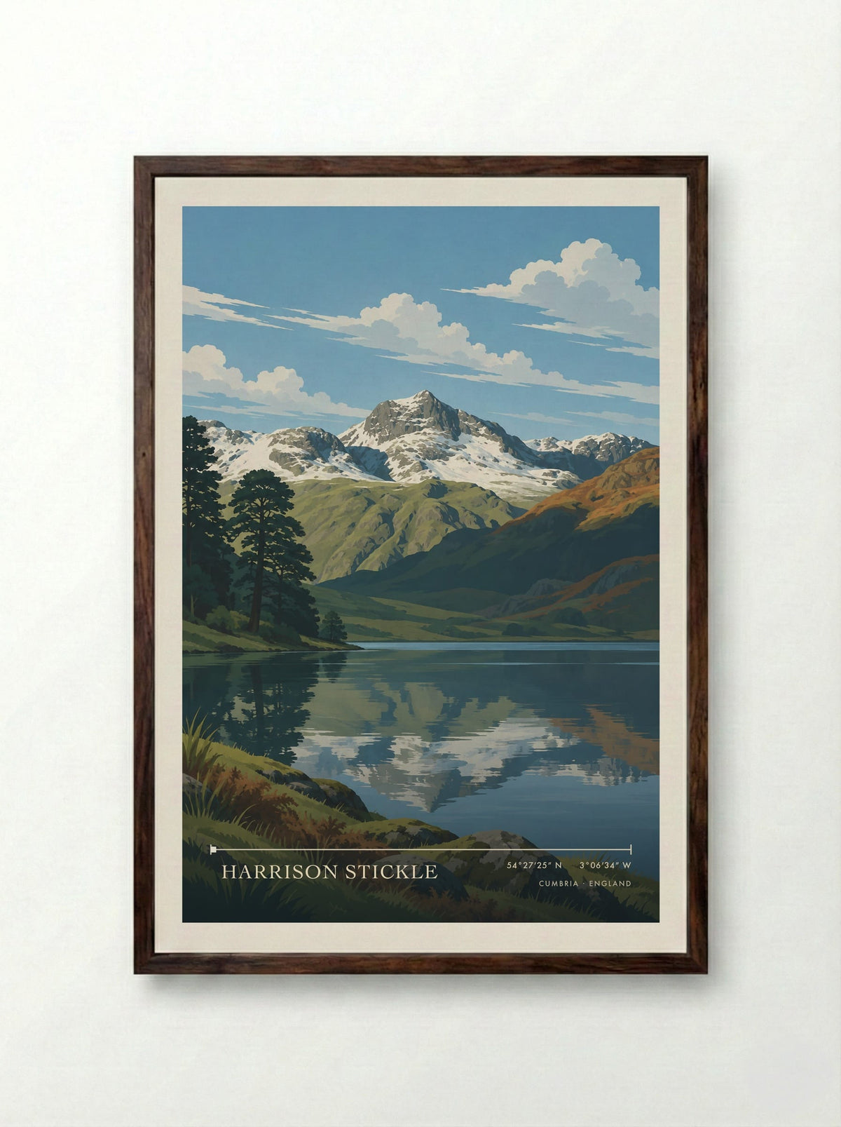 Harrison Stickle, Cumbria | Travel Poster - Framed Print Dark Wood
