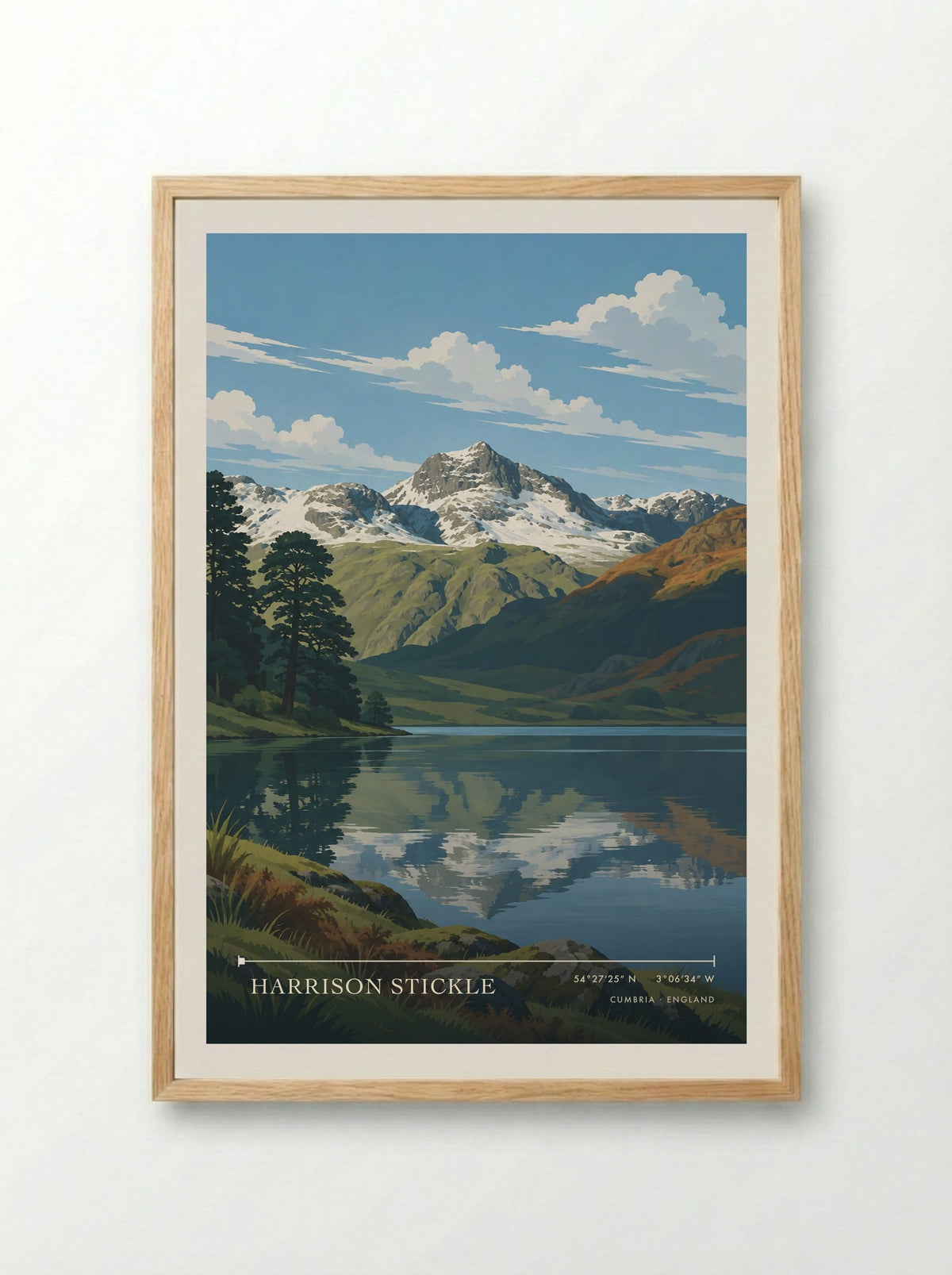 Harrison Stickle, Cumbria | Travel Poster - Framed Print Wood