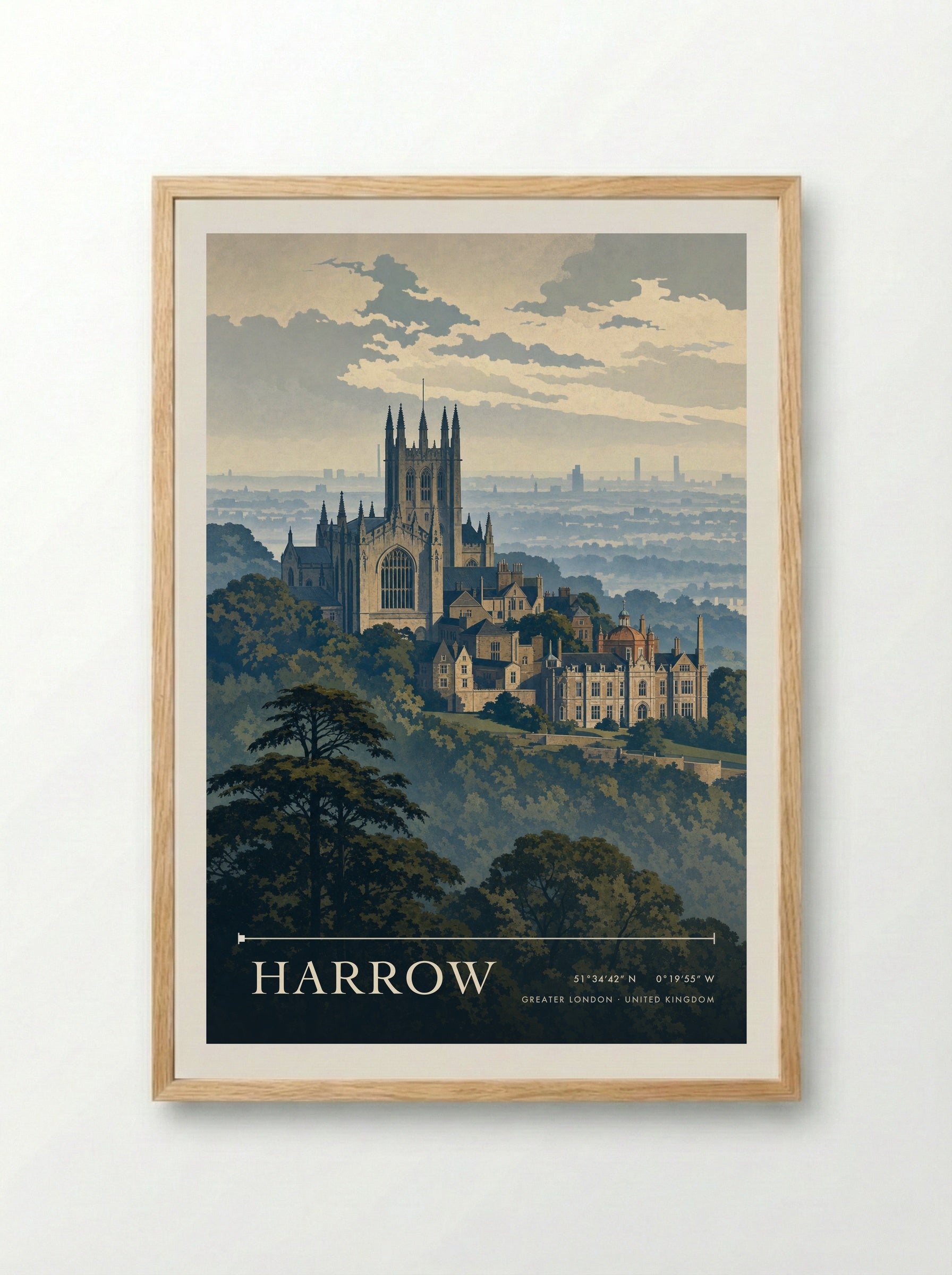 Harrow Greater London United Kingdom Travel Poster - Framed Print Wood