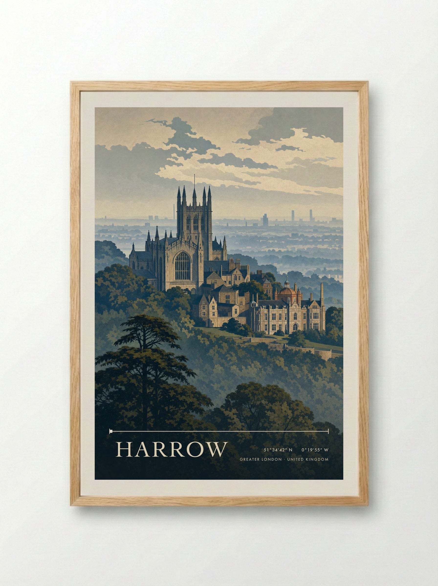 Harrow Greater London United Kingdom Travel Poster - Framed Print Wood