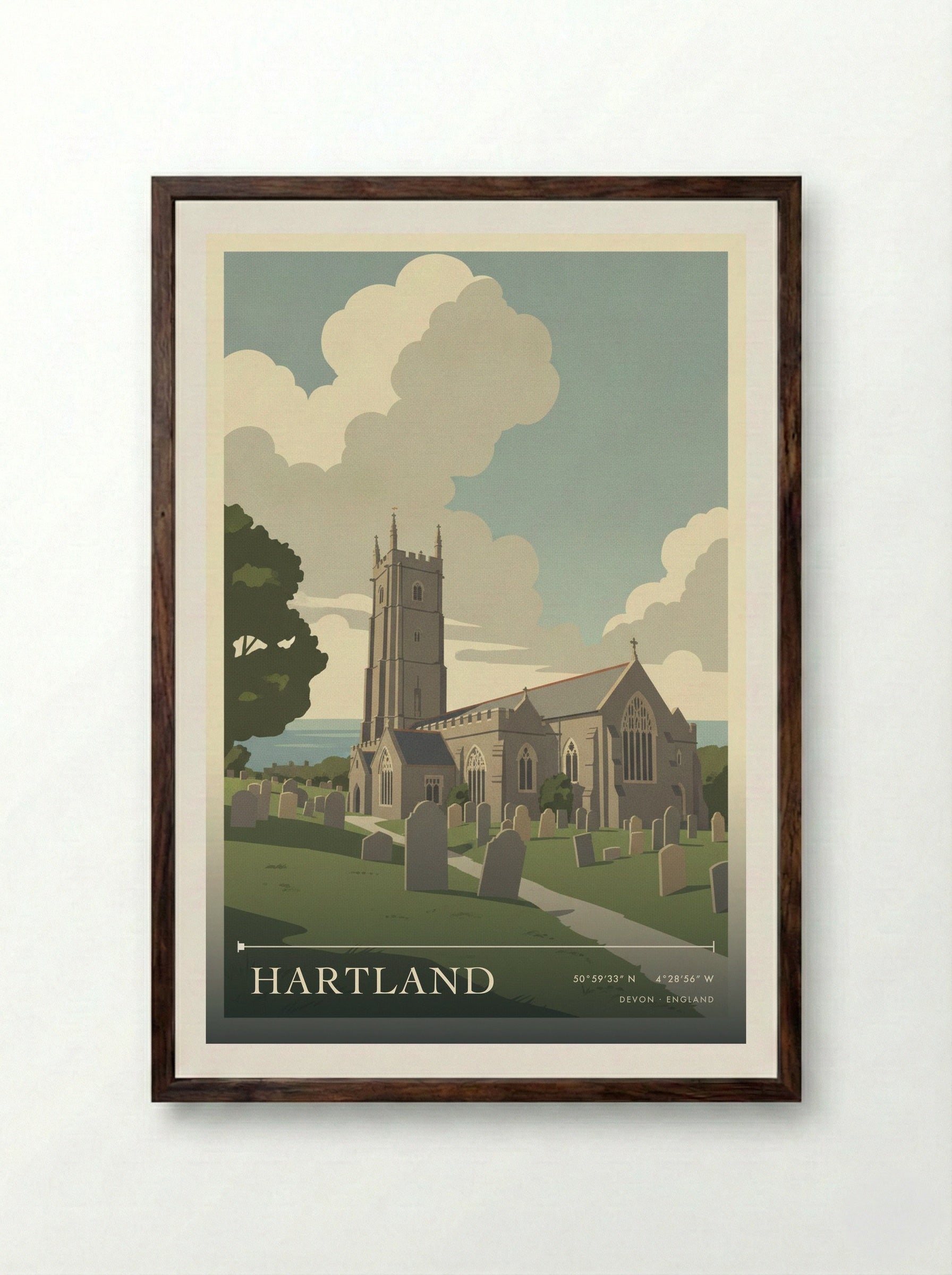 Hartland Devon England Travel Poster - Framed Print Dark Wood