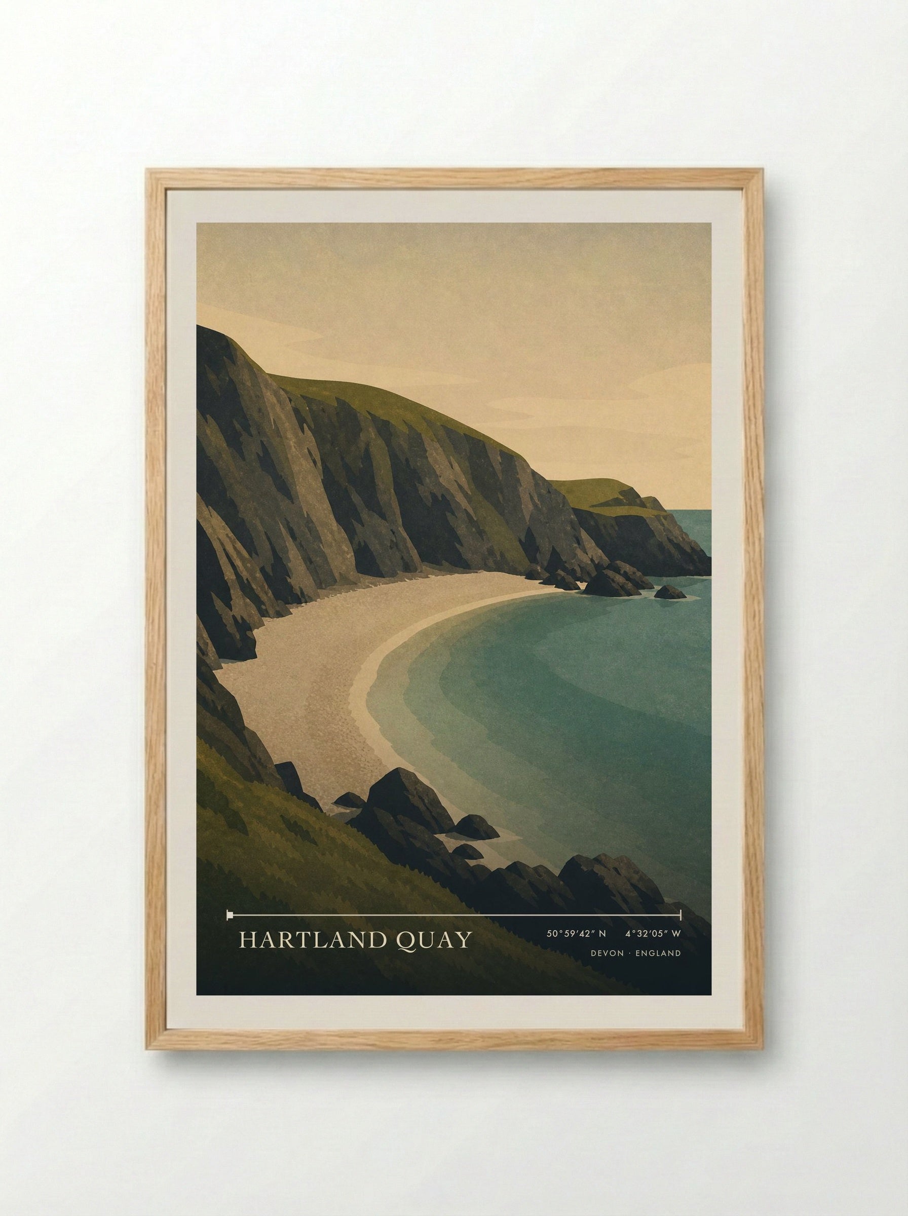 Hartland Quay Devon England Travel Poster - Framed Print Wood