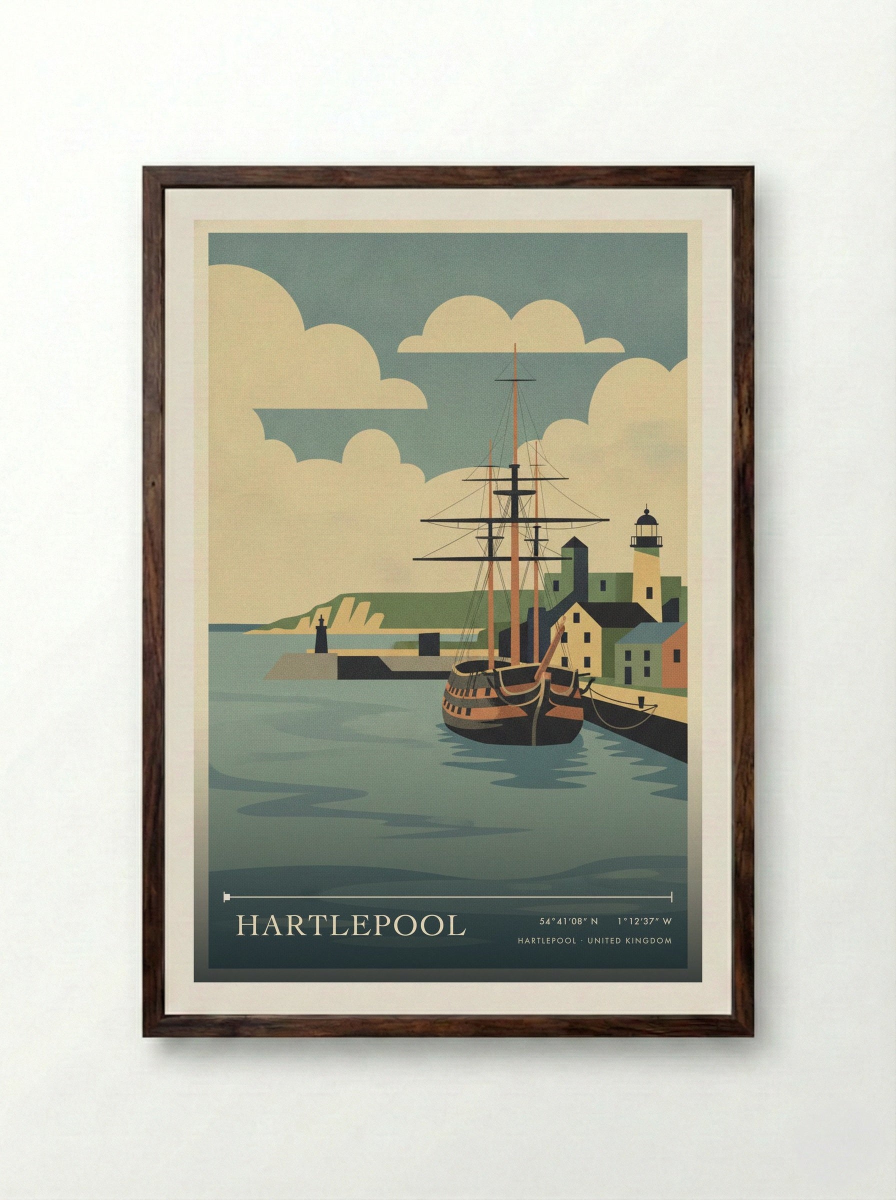 Hartlepool United Kingdom Travel Poster - Framed Print Dark Wood