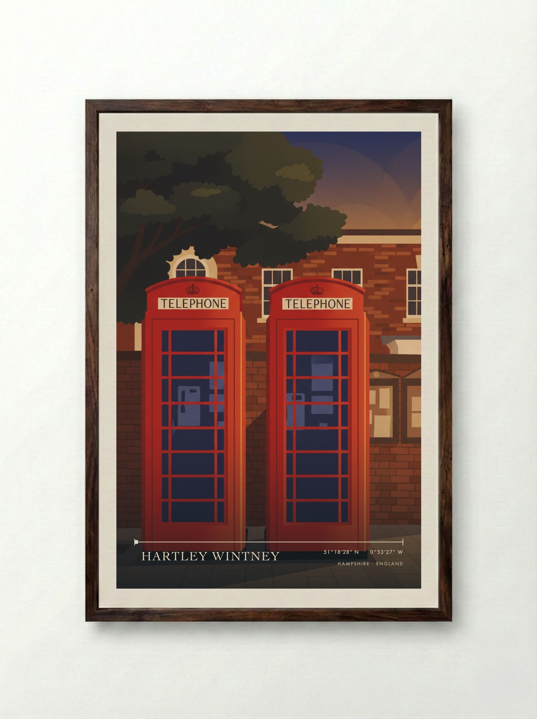 Hartley Wintney Hampshire England Travel Poster - Framed Print Dark Wood