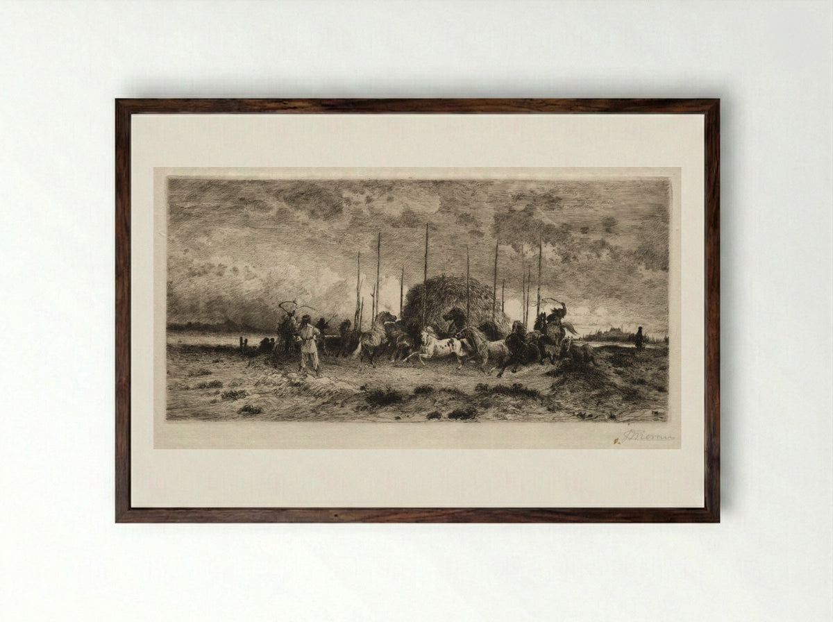 Harvest at San Juan, New Mexico - Peter Moran - Framed Print Dark Wood