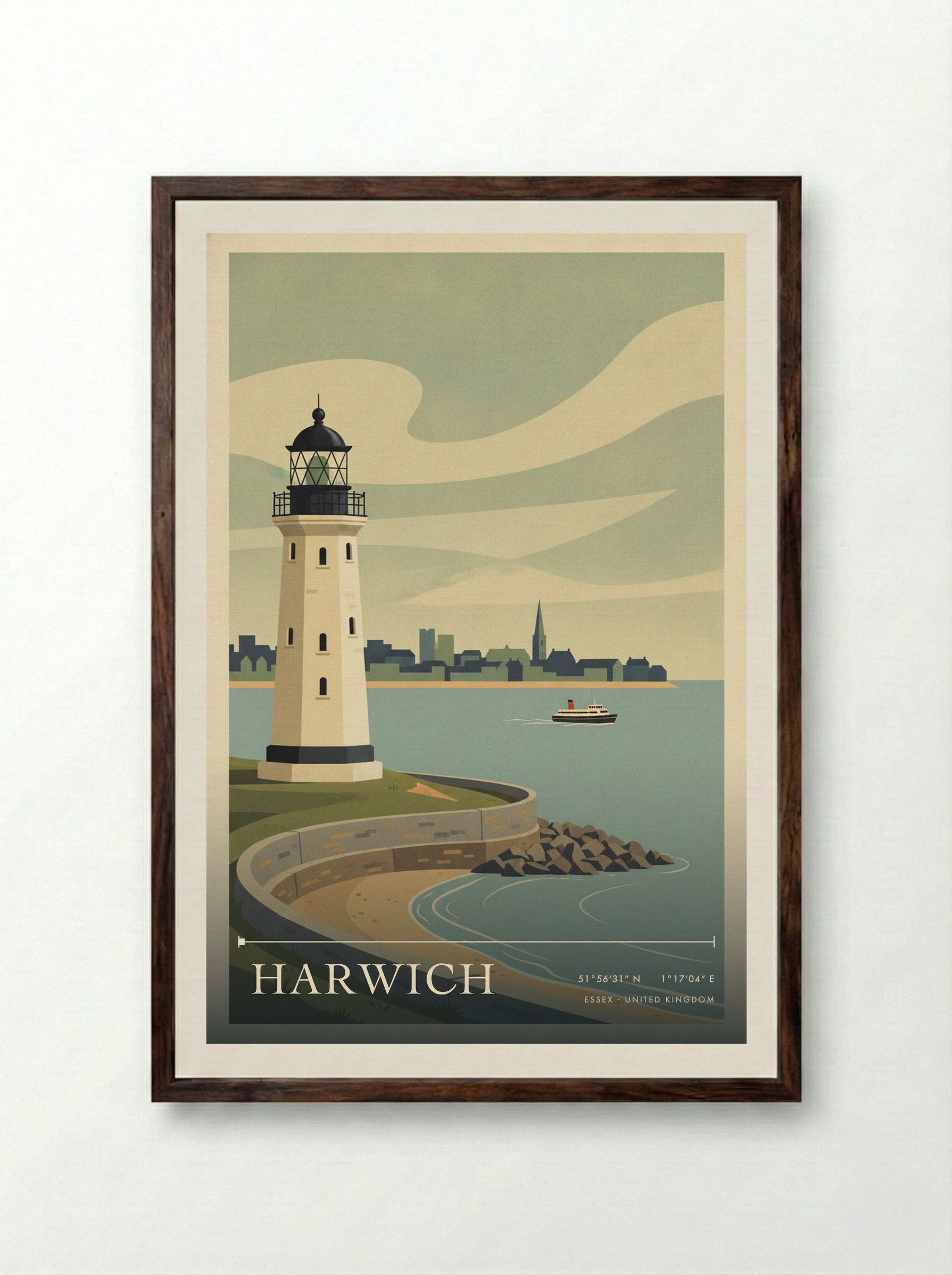 Harwich Essex United Kingdom Travel Poster - Framed Print Dark Wood