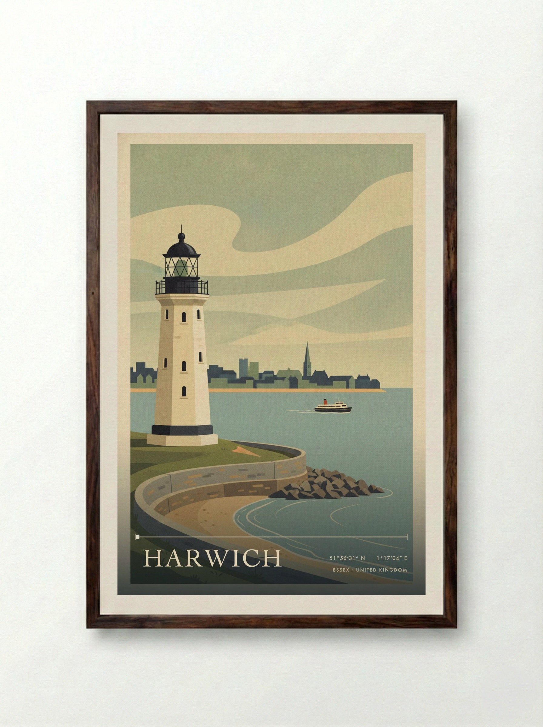 Harwich Essex United Kingdom Travel Poster - Framed Print Dark Wood