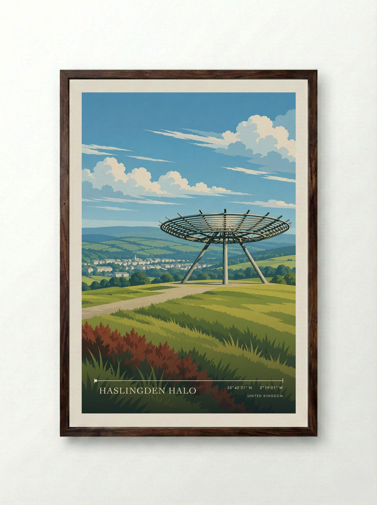 Haslingden Halo | Travel Poster - Framed Print Dark Wood