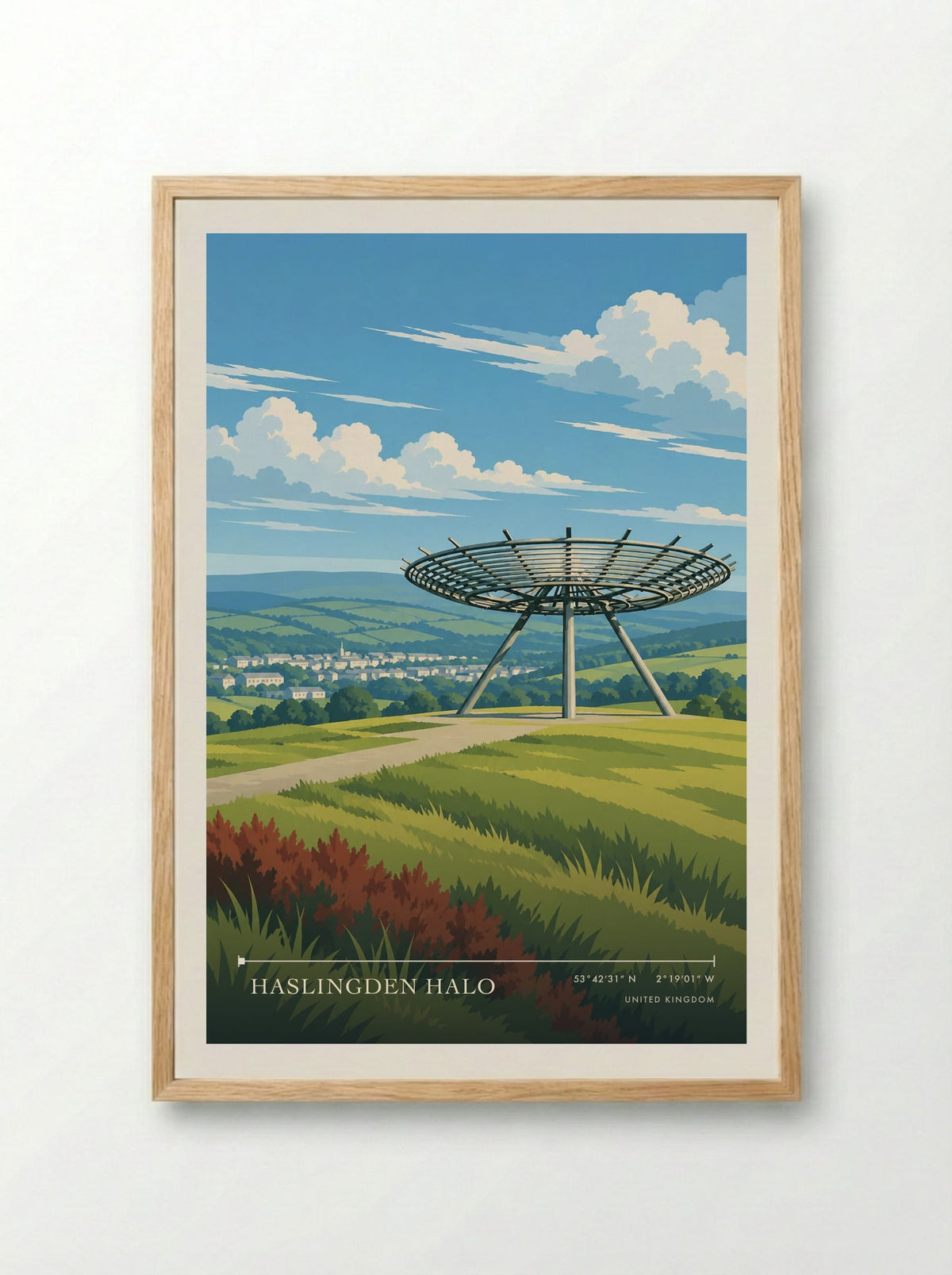 Haslingden Halo | Travel Poster - Framed Print Wood