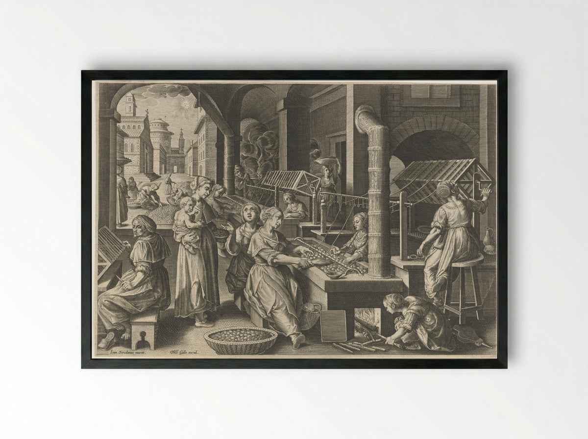 Haspelen van de zijde (Winding of Silk) - Karel van Mallery - Framed Print Black